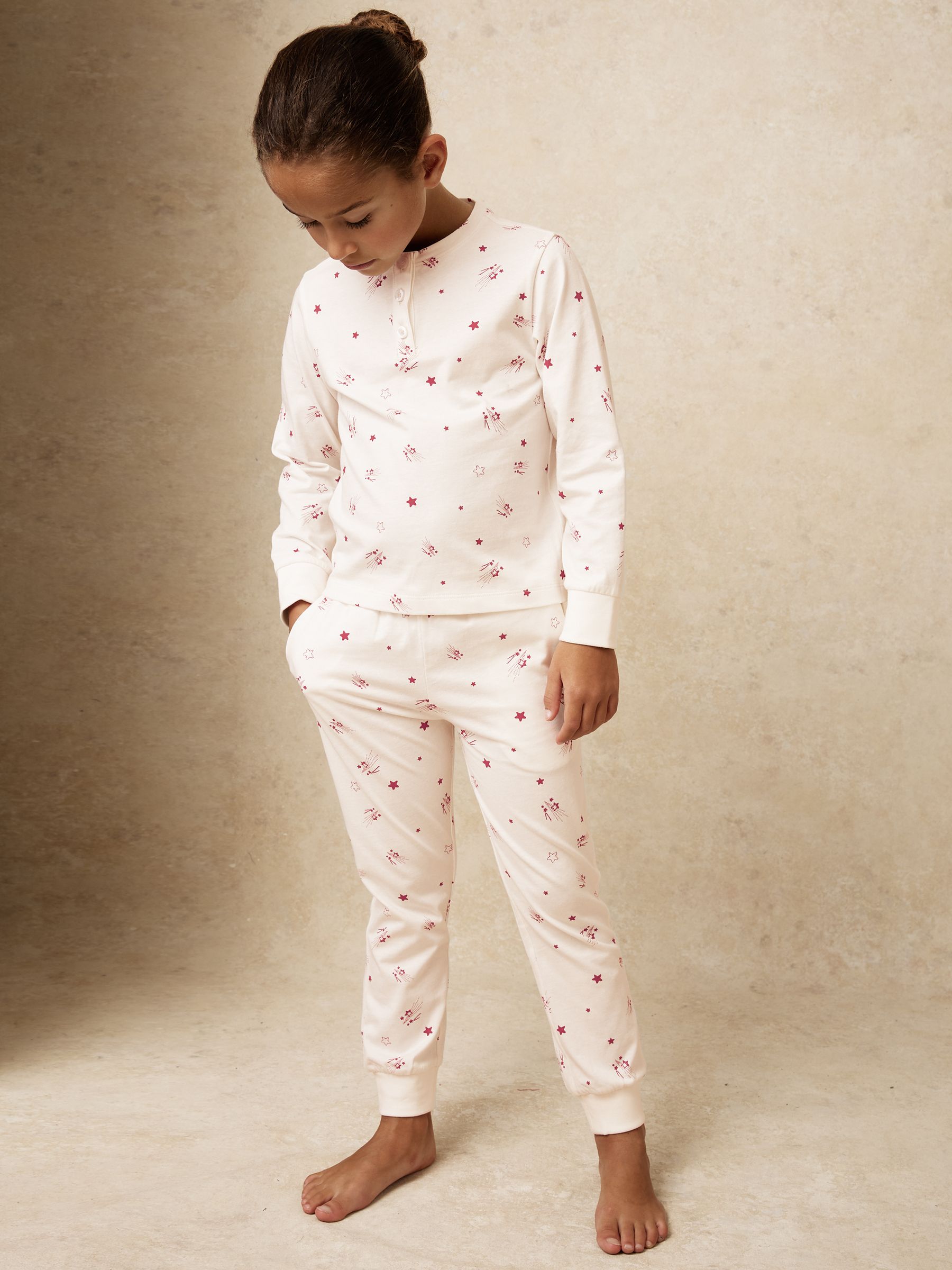 3-9 yrs Cotton-Jersey Star-Print Pyjama Set in Ivory - Image 1 of 5