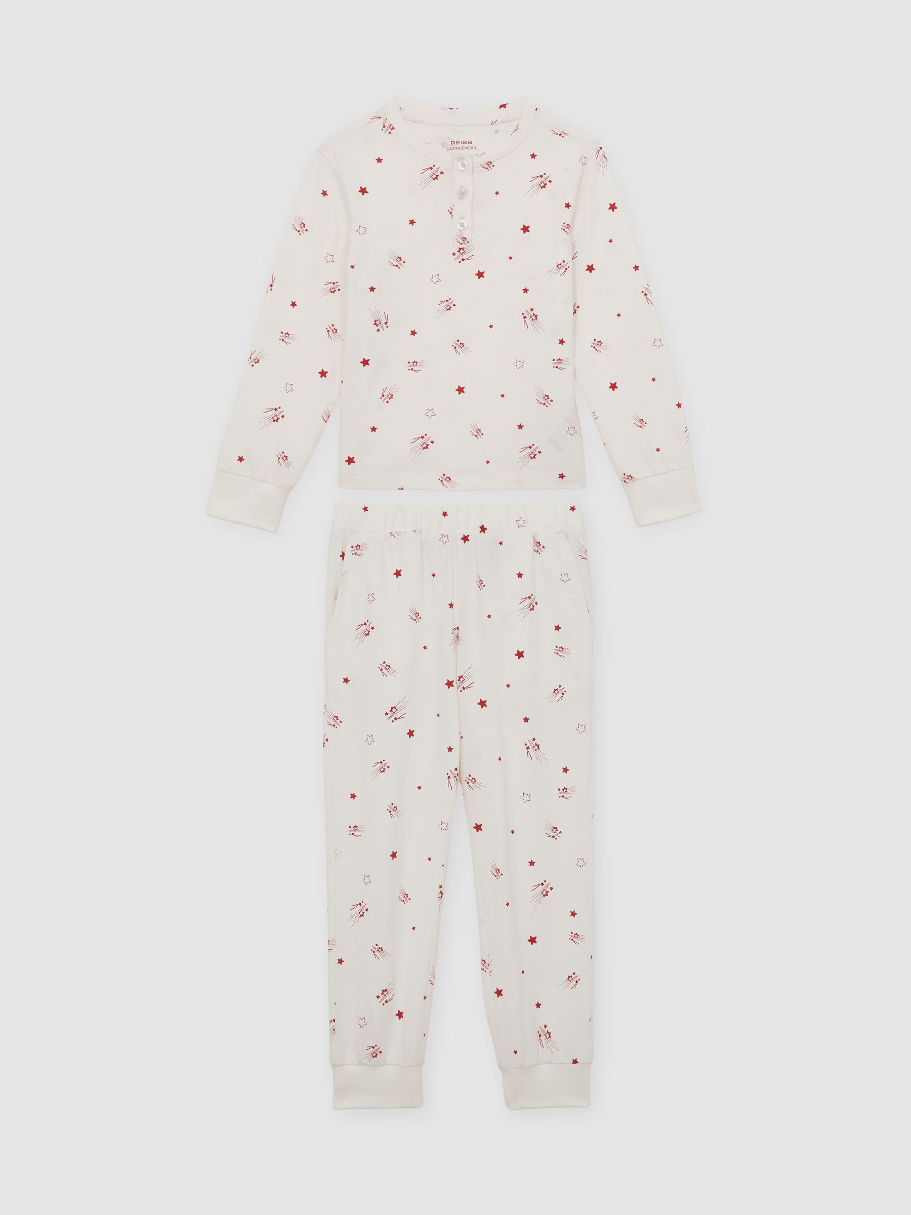 3-9 yrs Cotton-Jersey Star-Print Pyjama Set in Ivory - Image 2 of 5