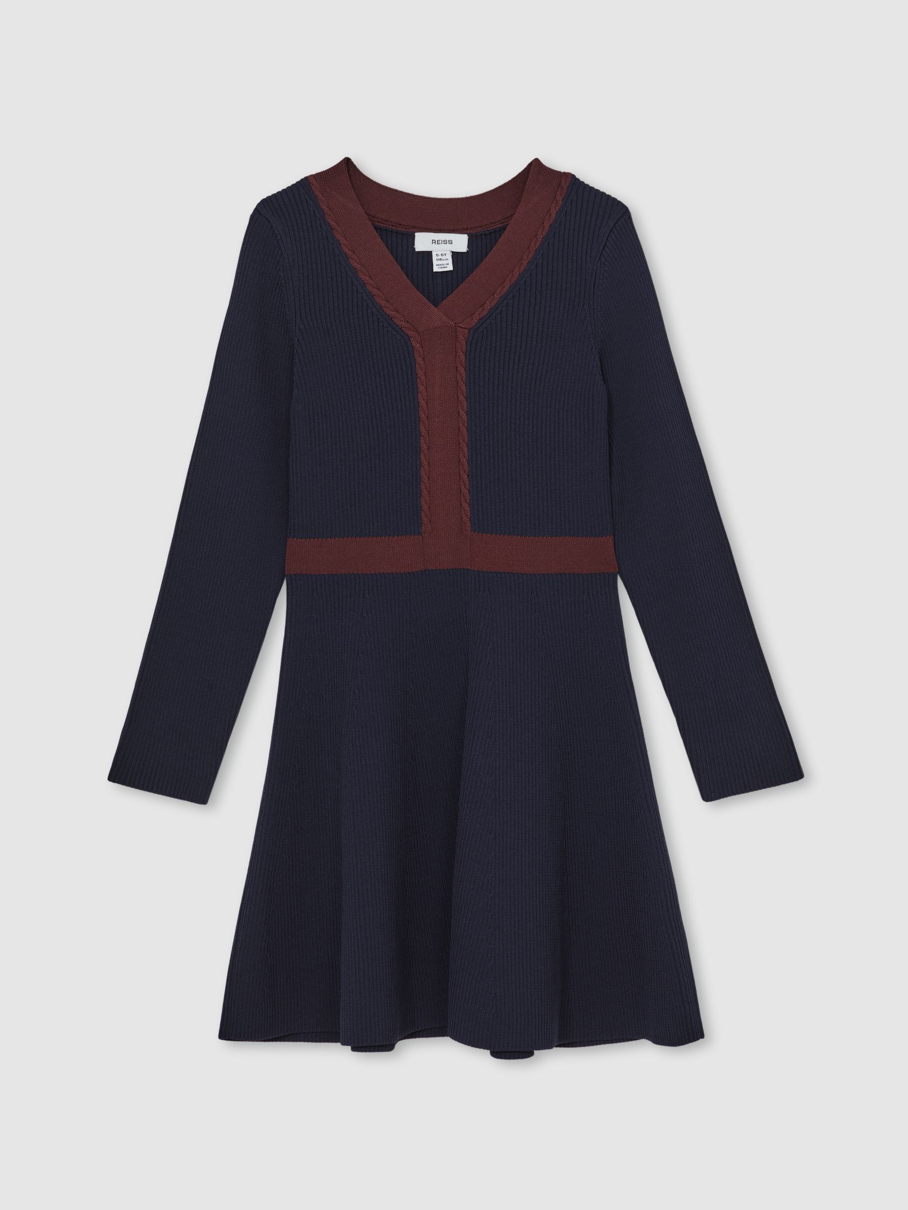 Craft-Stitch Rib-Knit Dress in Navy - Image 2 of 4