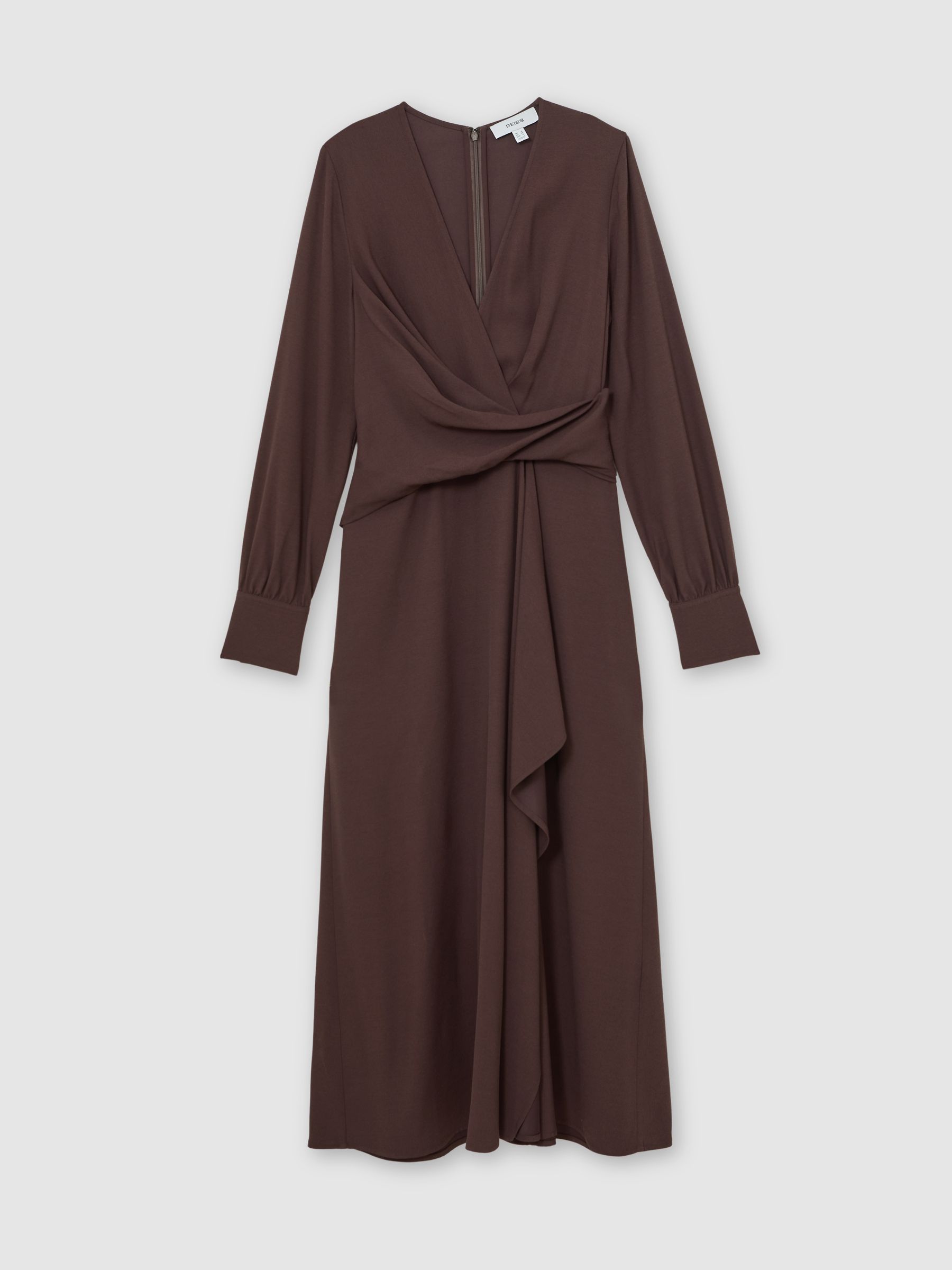 Wrap-Front Drape Midi Dress with Wool in Burgundy - image 1