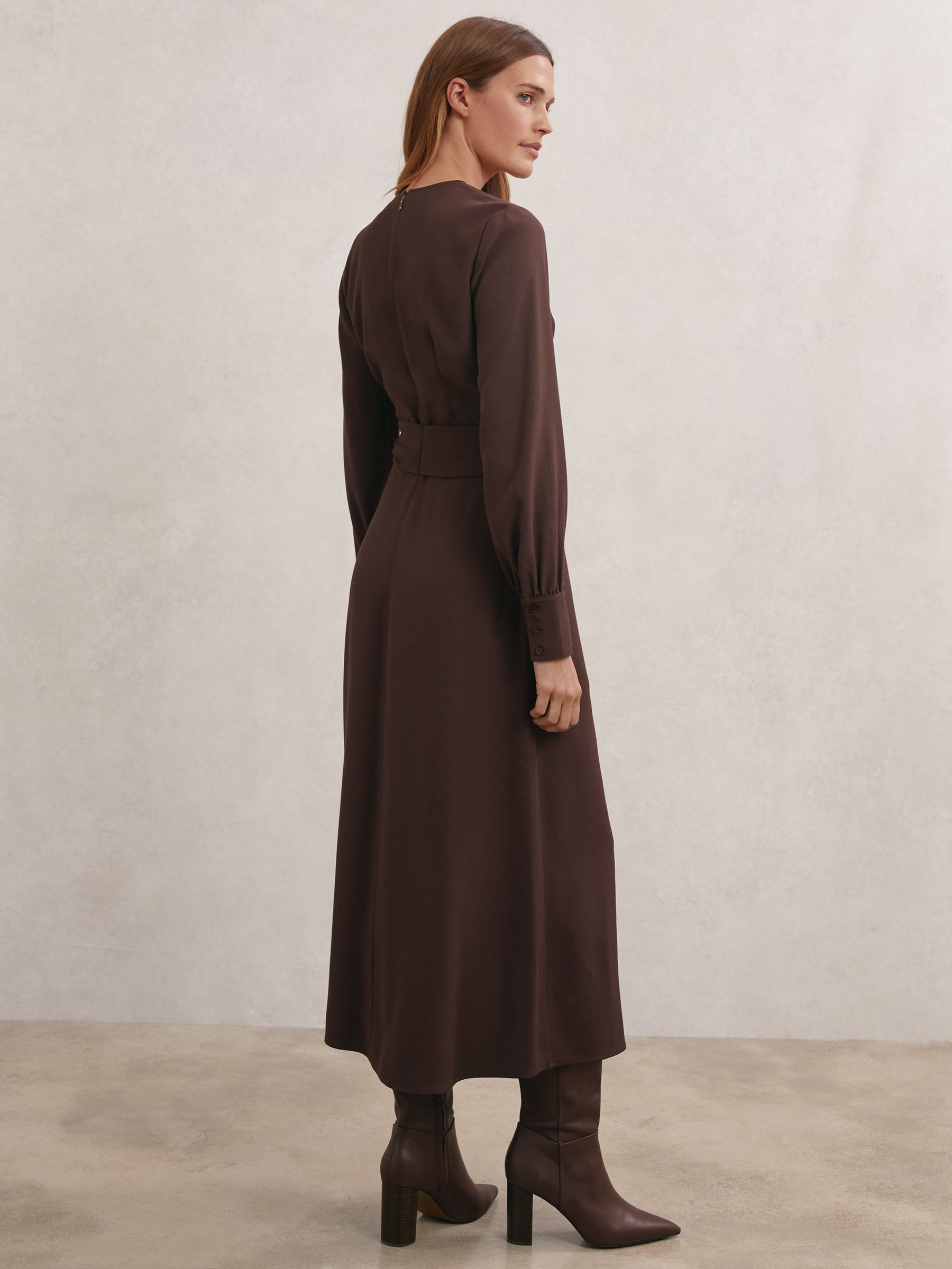 Wrap-Front Drape Midi Dress with Wool in Burgundy - image 5