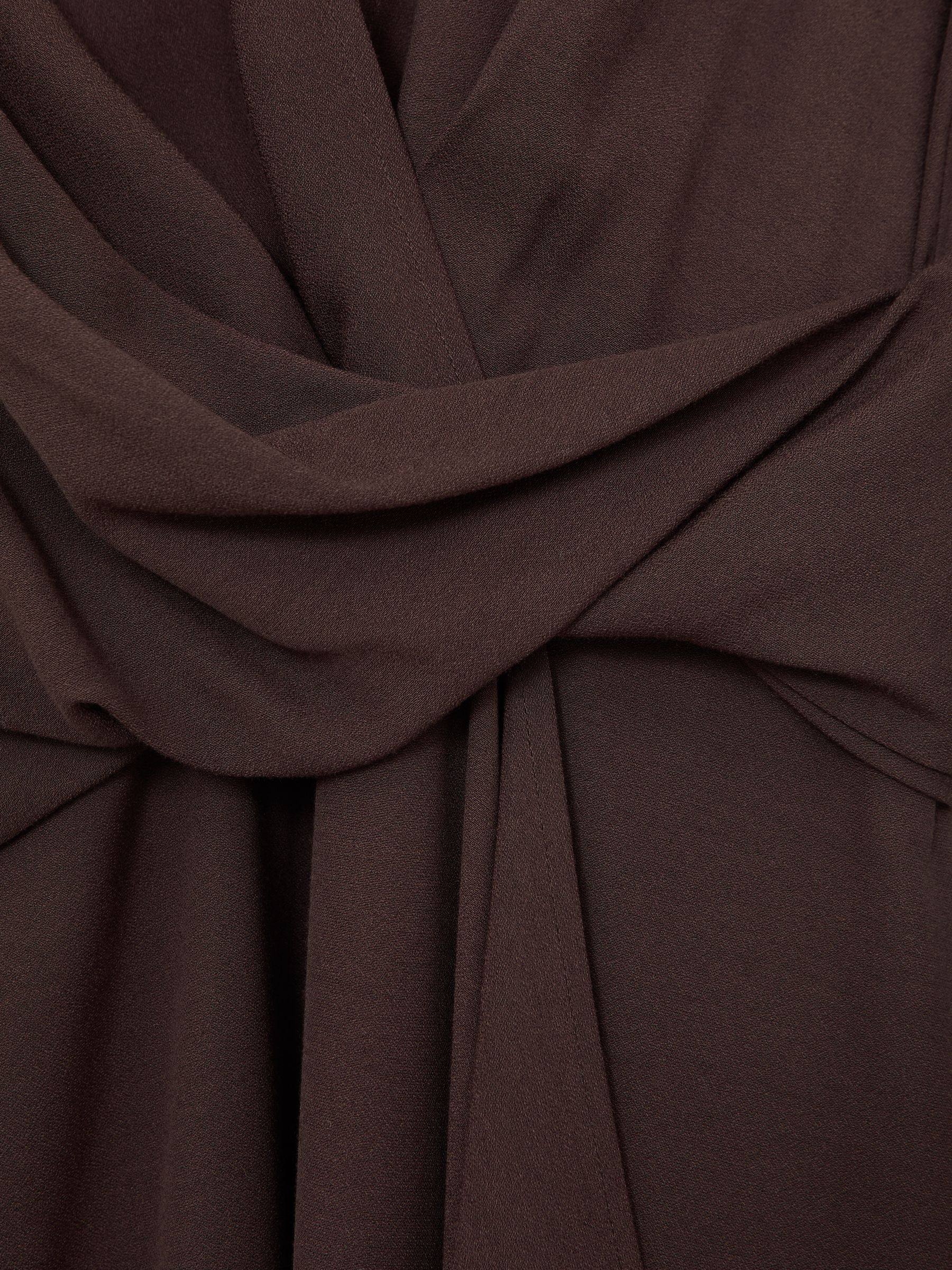 Wrap-Front Drape Midi Dress with Wool in Burgundy - image 3