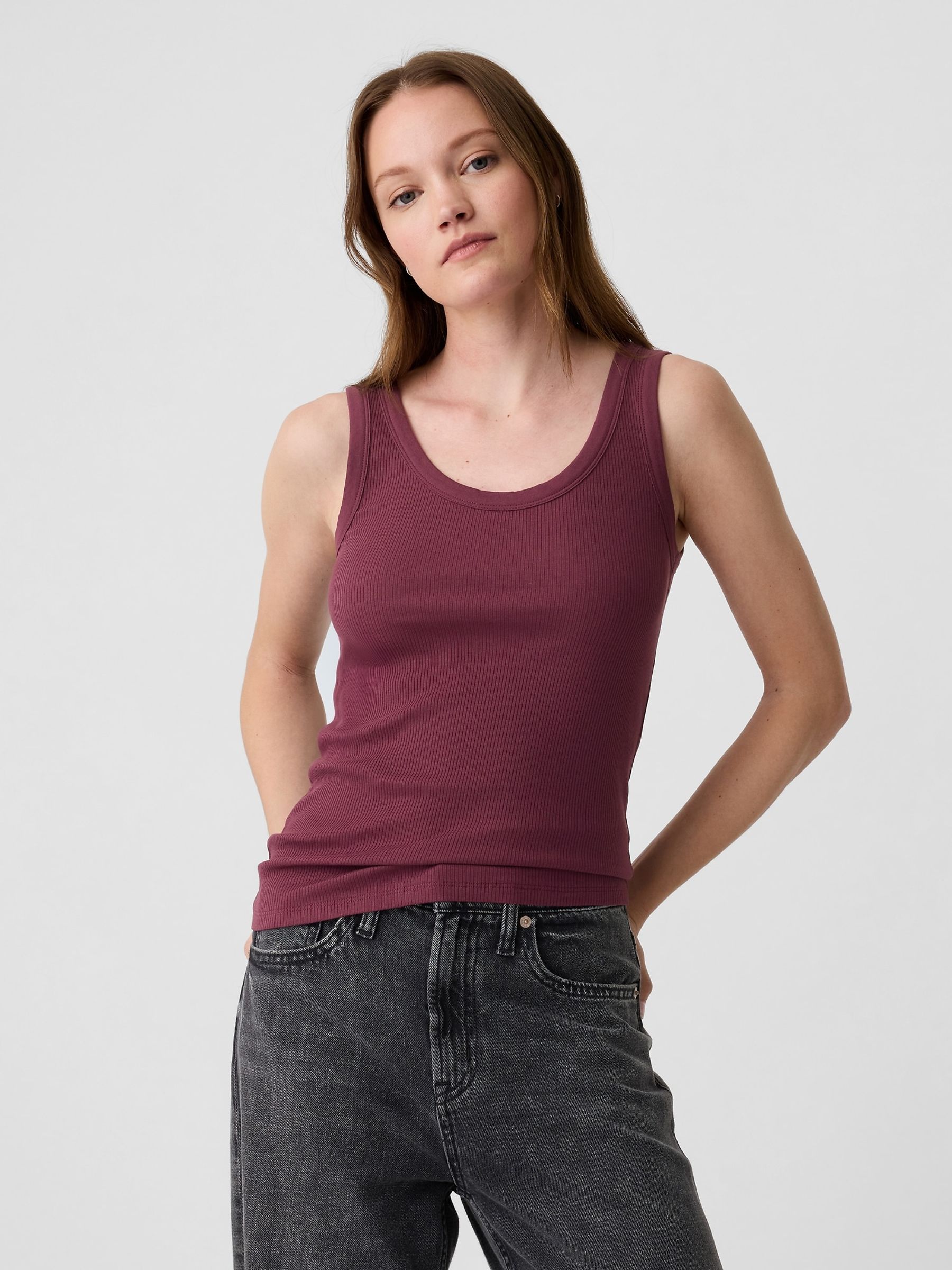 Burgundy Red Soft Ribbed Sleeveless Vest Top - Image 1 of 5