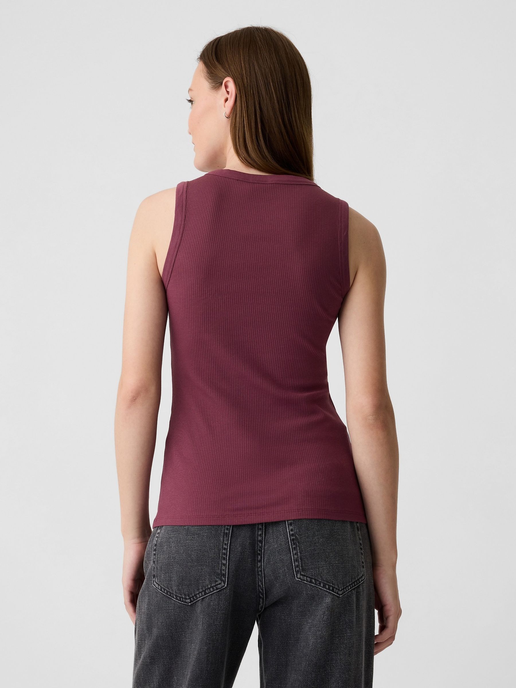 Burgundy Red Soft Ribbed Sleeveless Vest Top - Image 2 of 5