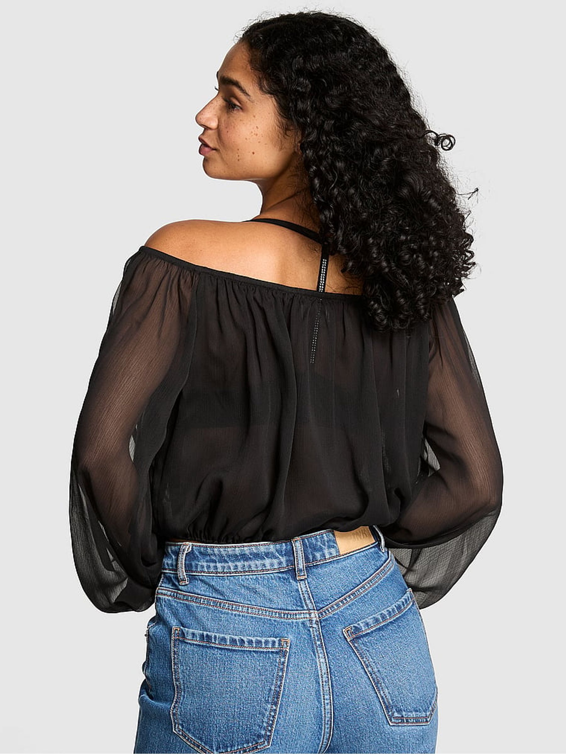 Black Long Sleeve Off The Shoulder Top - Image 2 of 2