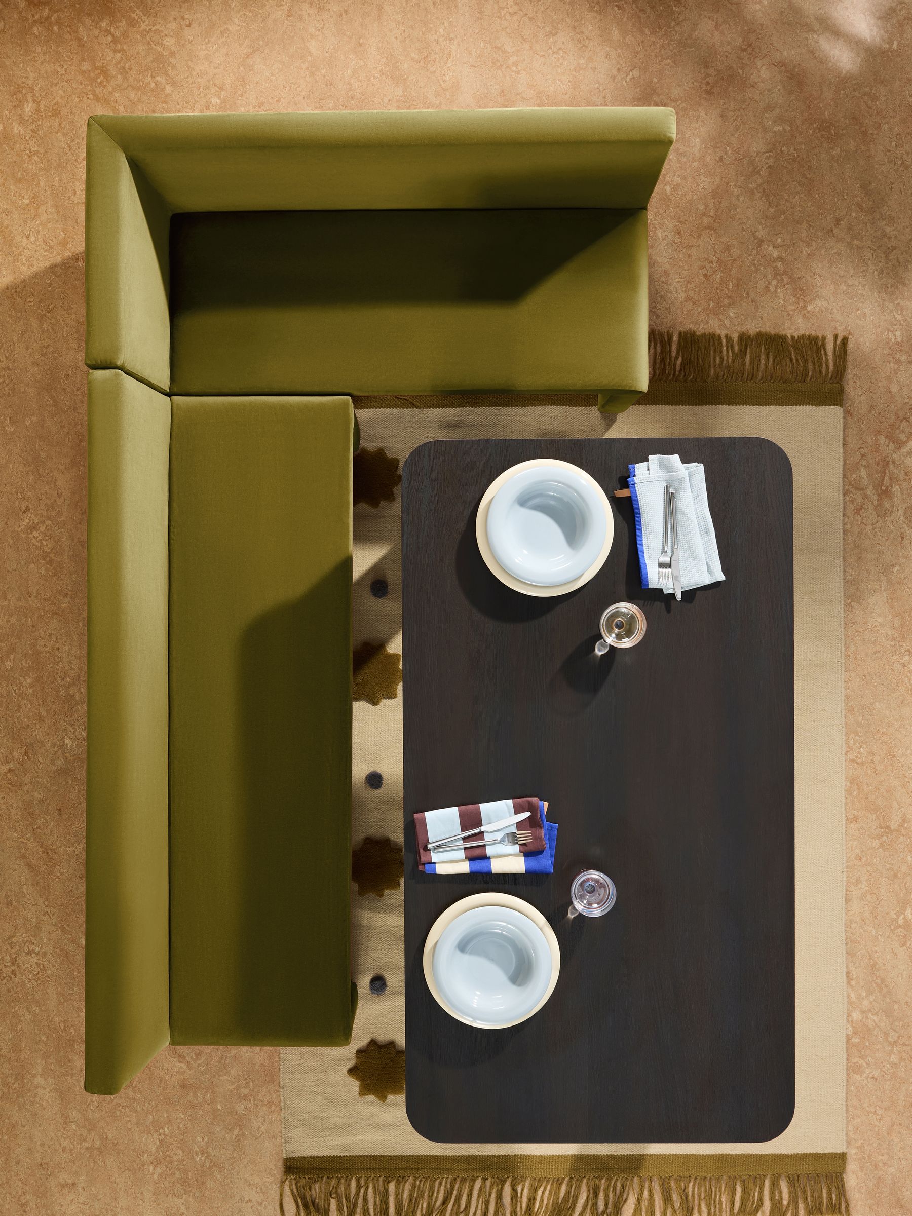 Tova Right Hand Corner Dining Table and Bench Set in Fern Green Velvet - Image 2 of 7