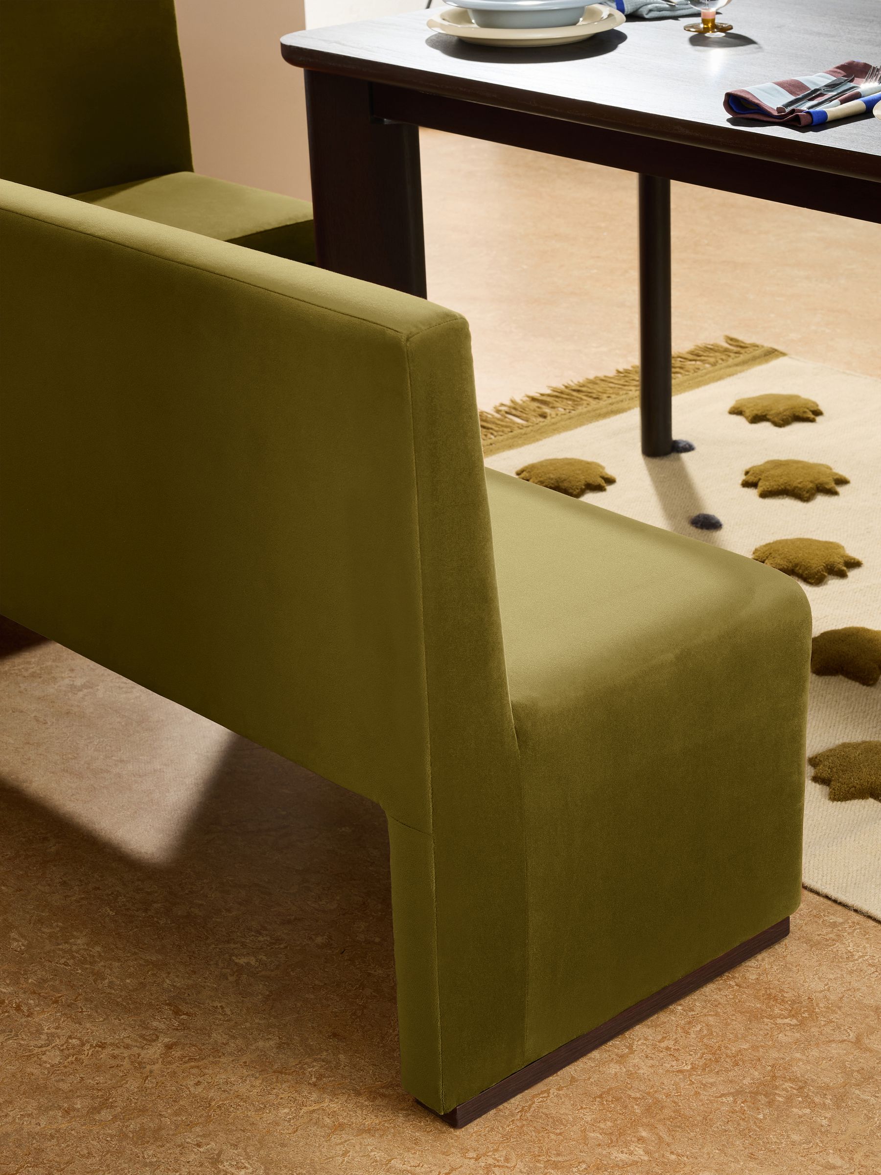 Tova Right Hand Corner Dining Table and Bench Set in Fern Green Velvet - Image 3 of 7