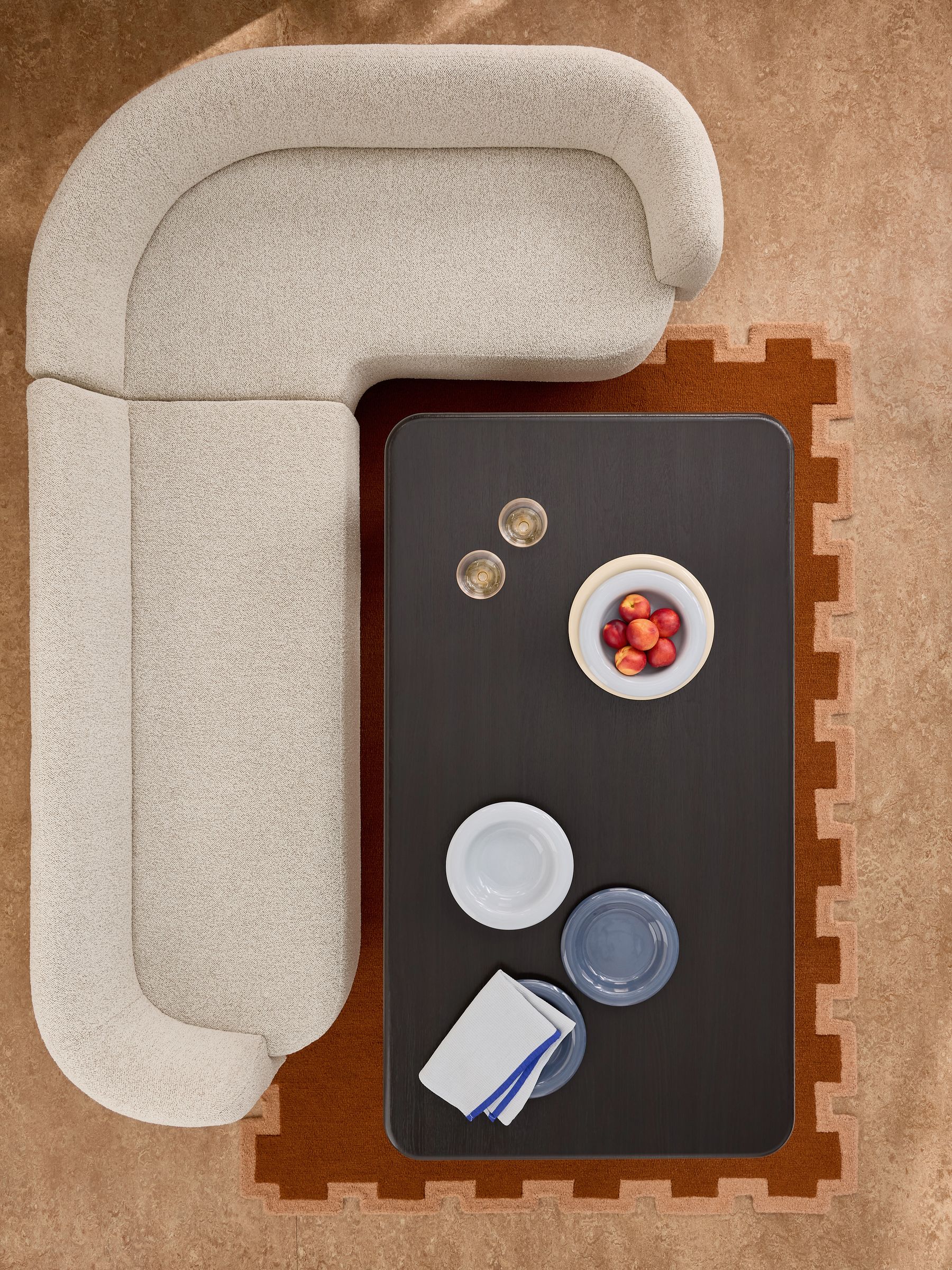 Novara Right Hand Corner Dining Table and Bench Set in Off White Boucle - Image 1 of 6