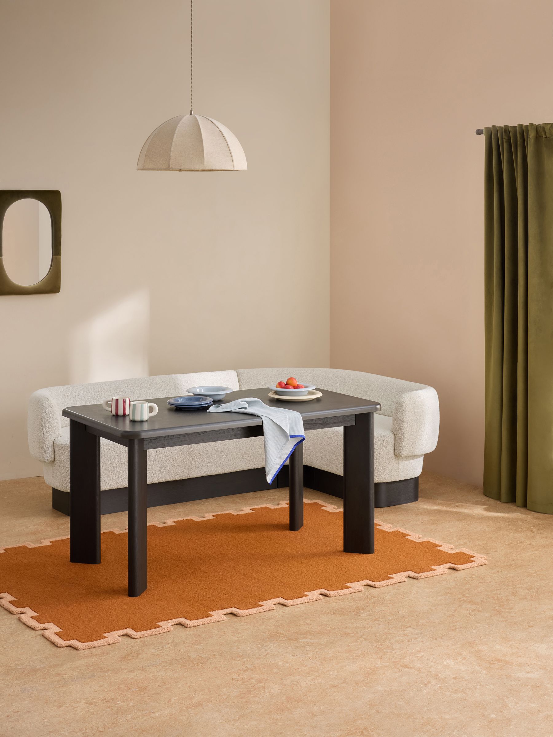 Novara Right Hand Corner Dining Table and Bench Set in Off White Boucle - Image 2 of 6