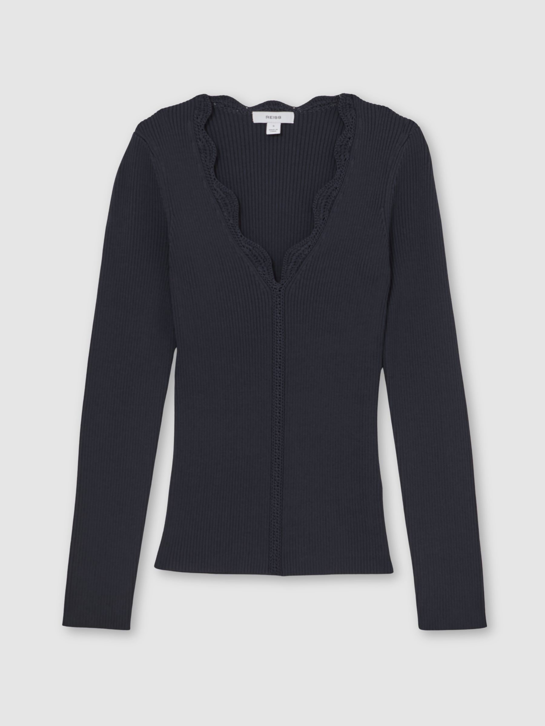 Crochet-Trim Rib-Knit Top in Navy - image 1