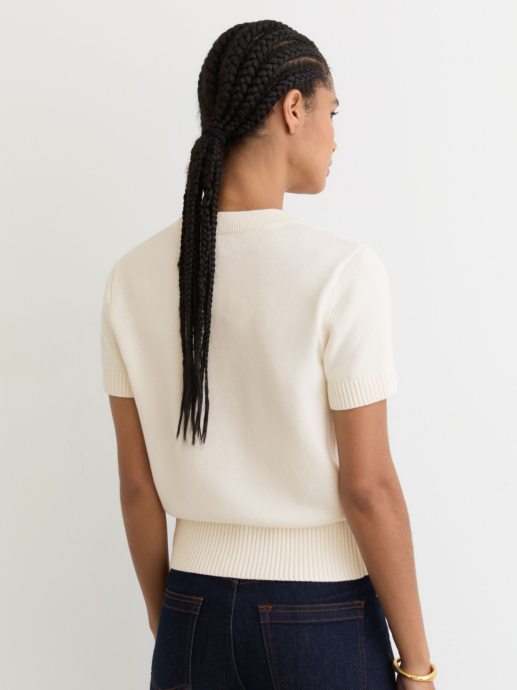 V-Neck Short-Sleeve Cardigan Cotton-Wool in Ivory - image 5