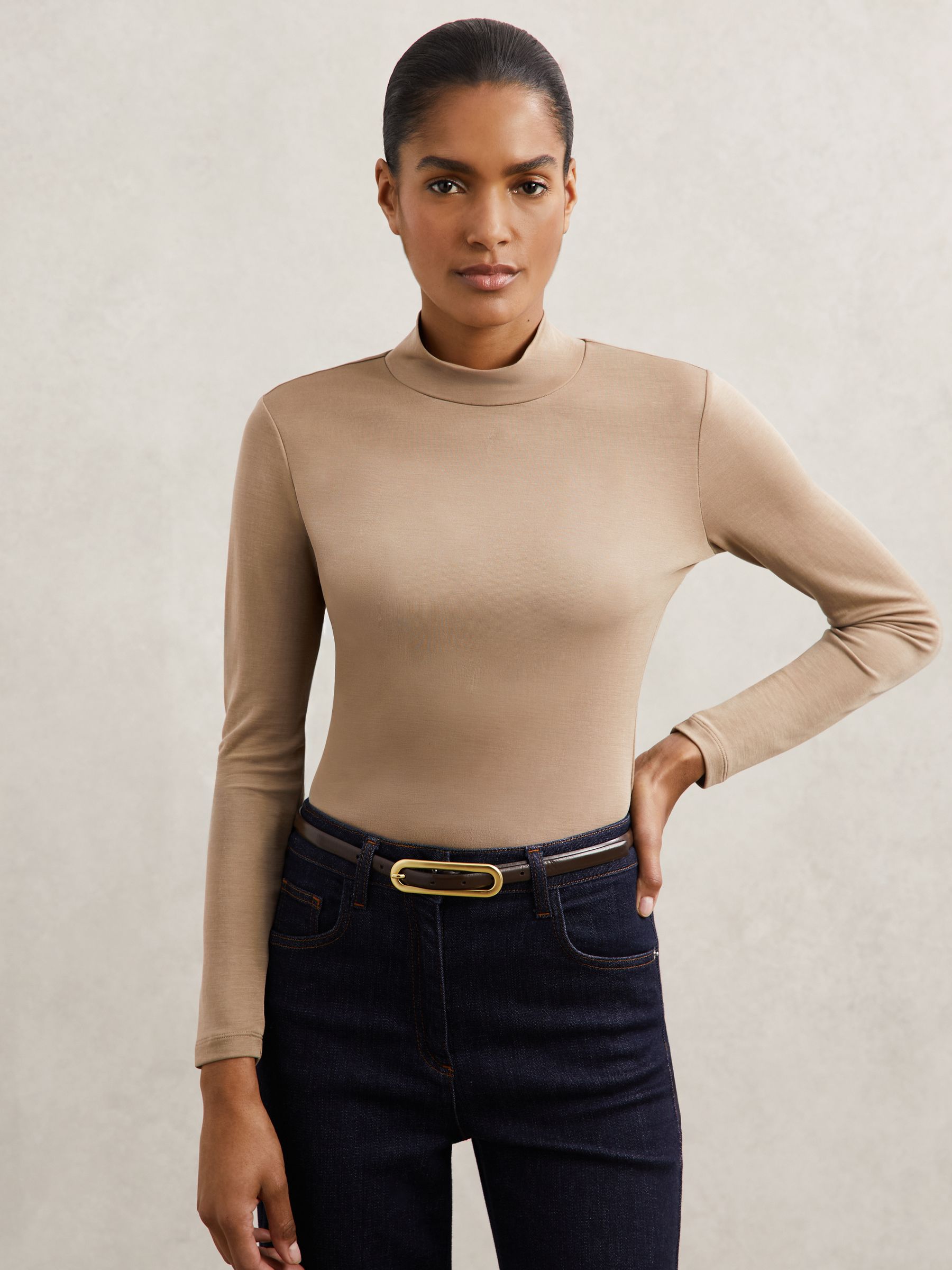 Lyocell-blend Funnel-neck Top