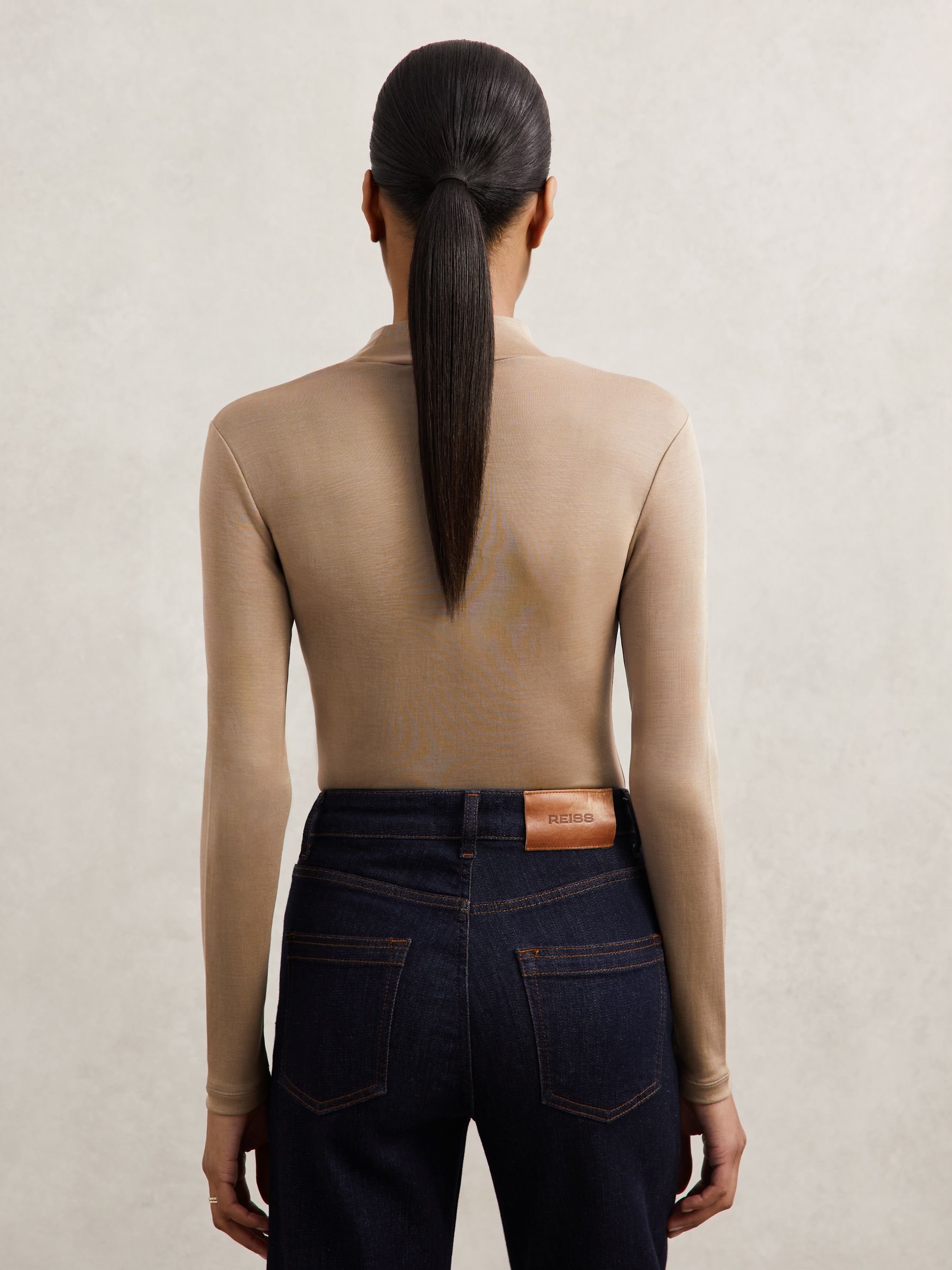 Lyocell-Blend Funnel-Neck Top in Camel - Image 5 of 7