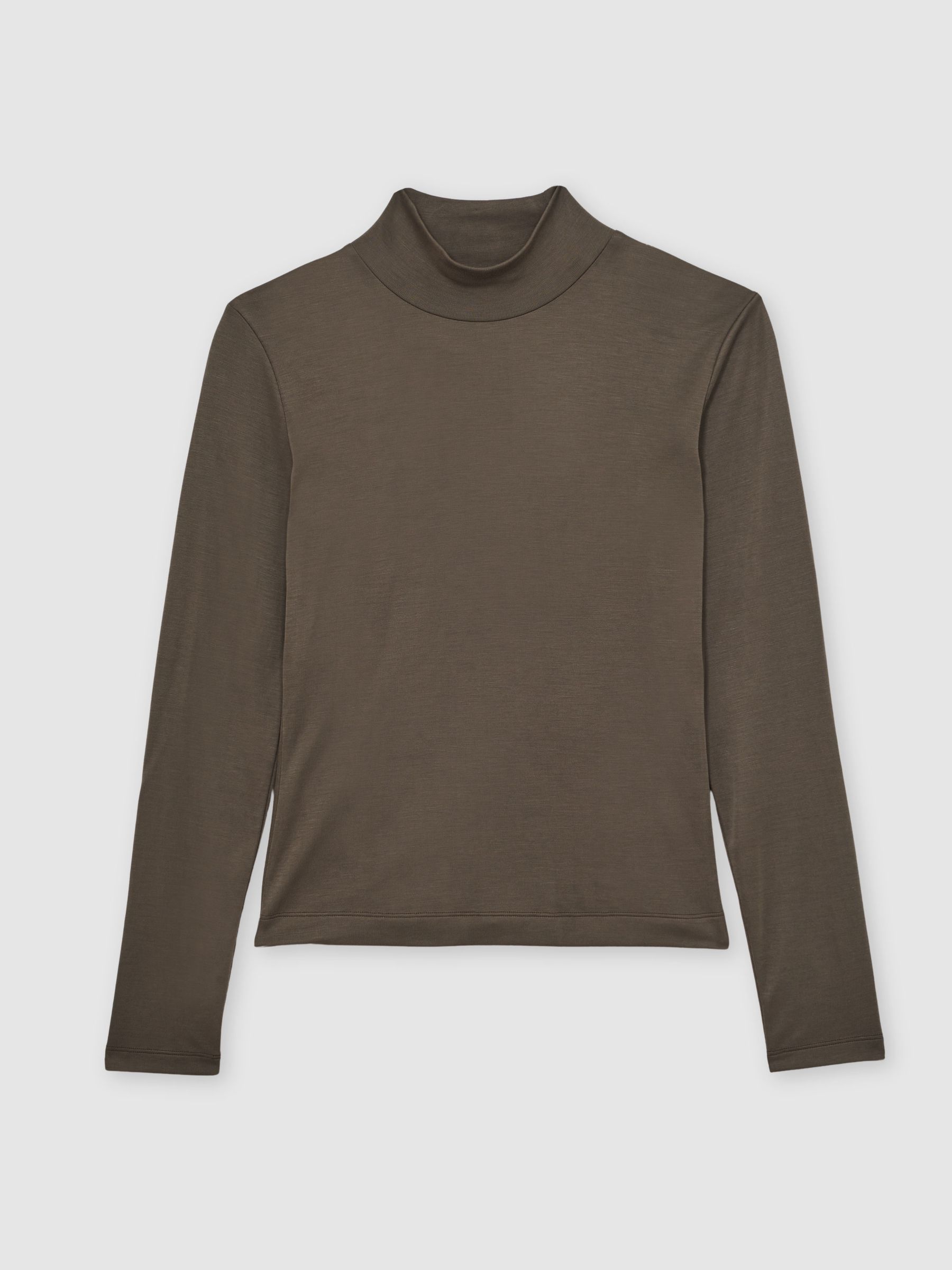 Lyocell-Blend Funnel-Neck Top in Khaki Green