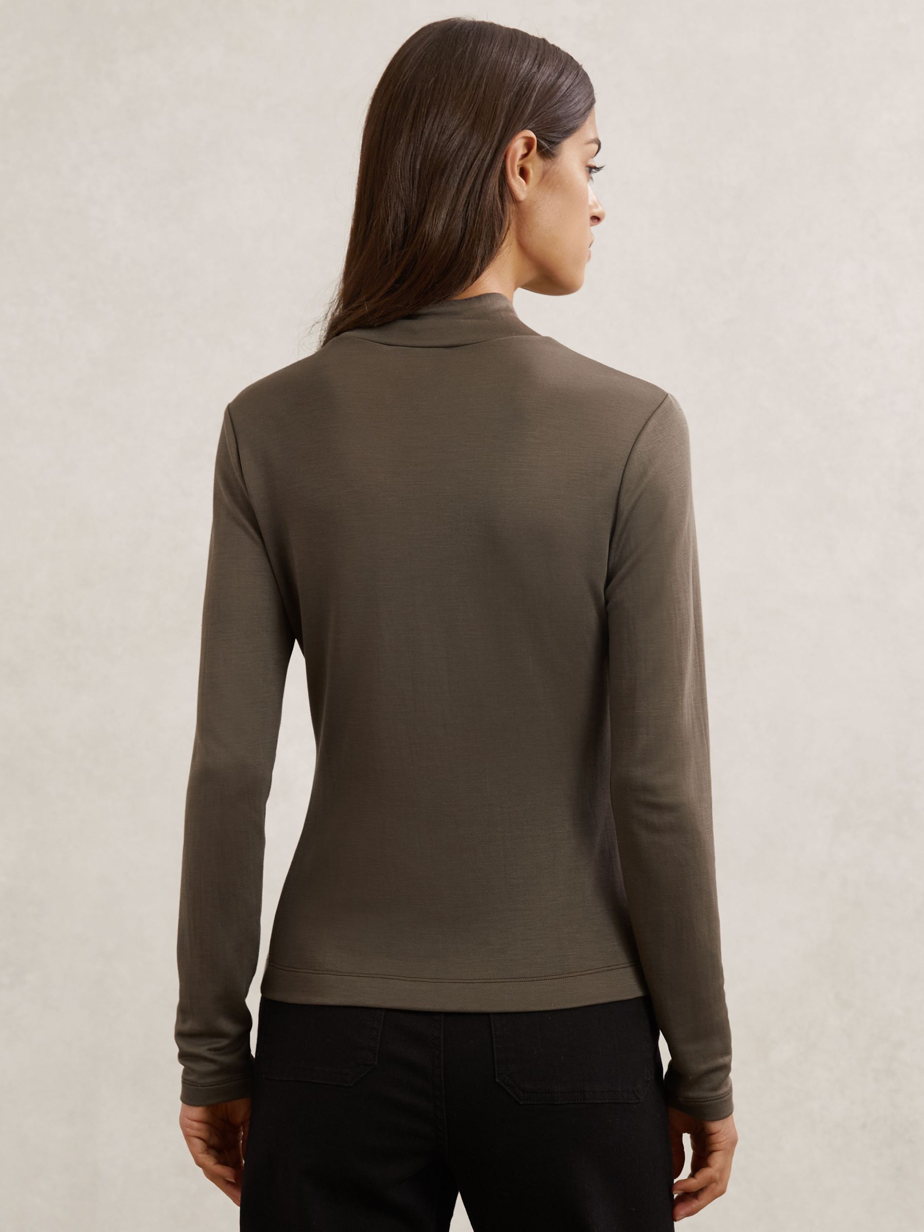 Lyocell-Blend Funnel-Neck Top in Khaki Green - image 5