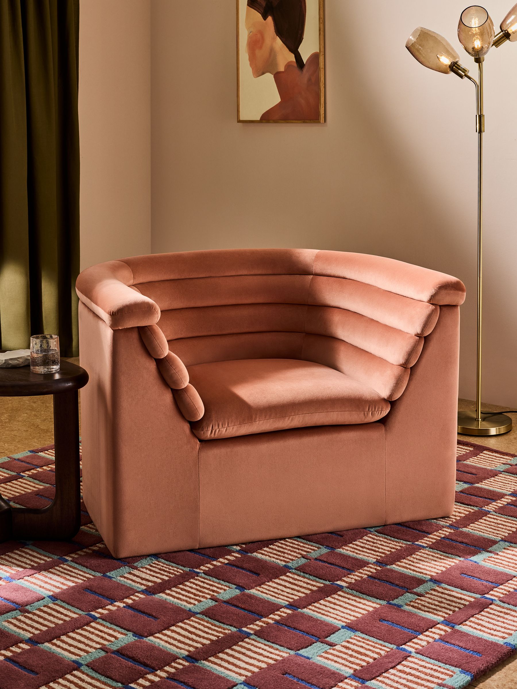 Fawn Truffle Natural Velvet Lineari Accent Chair - Image 1 of 5 Fawn Truffle Natural Velvet Lineari Accent Chair - Image 1 of 5