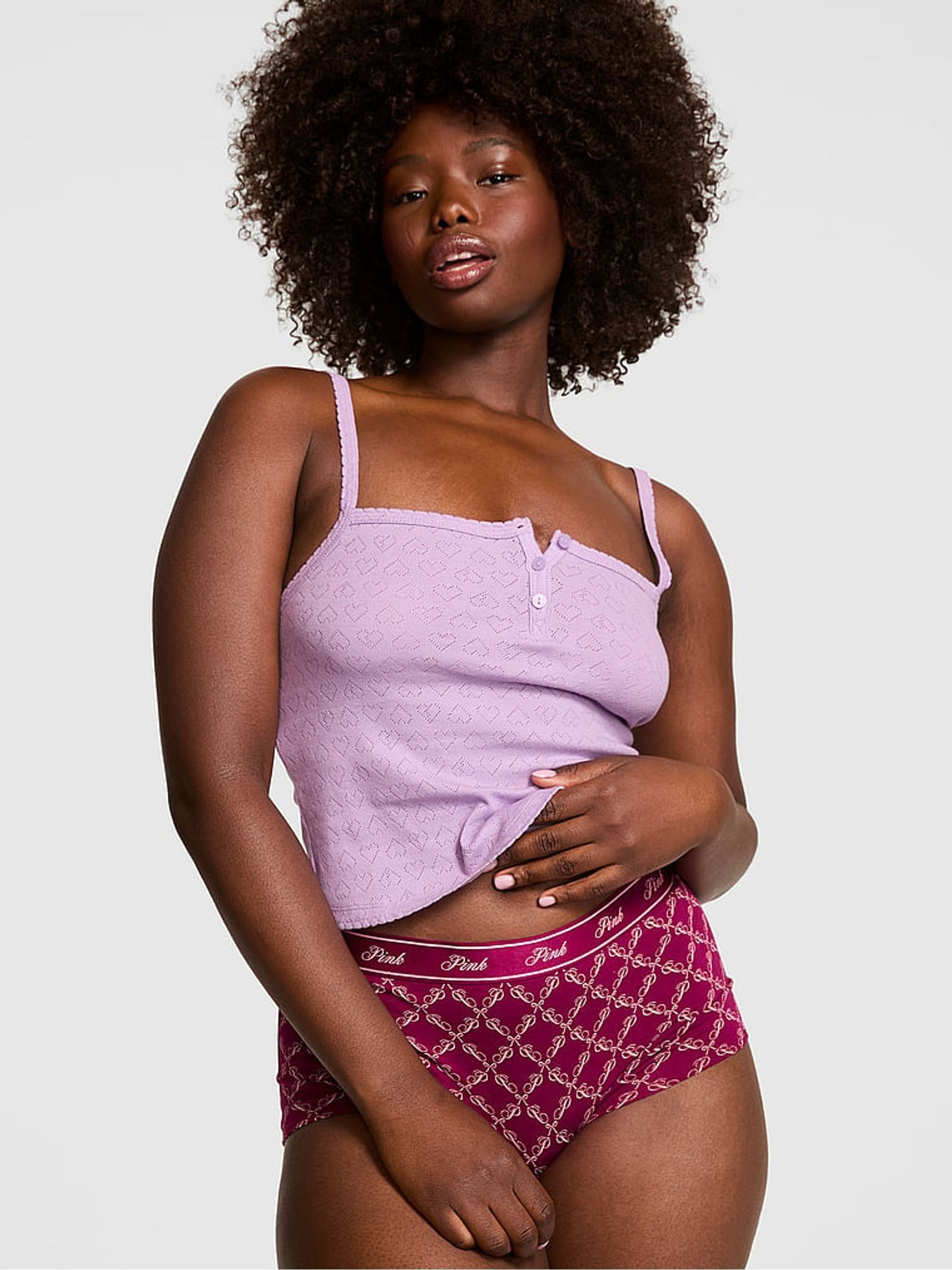 Aster Purple Pointelle Henley Cami Top - Image 1 of 3