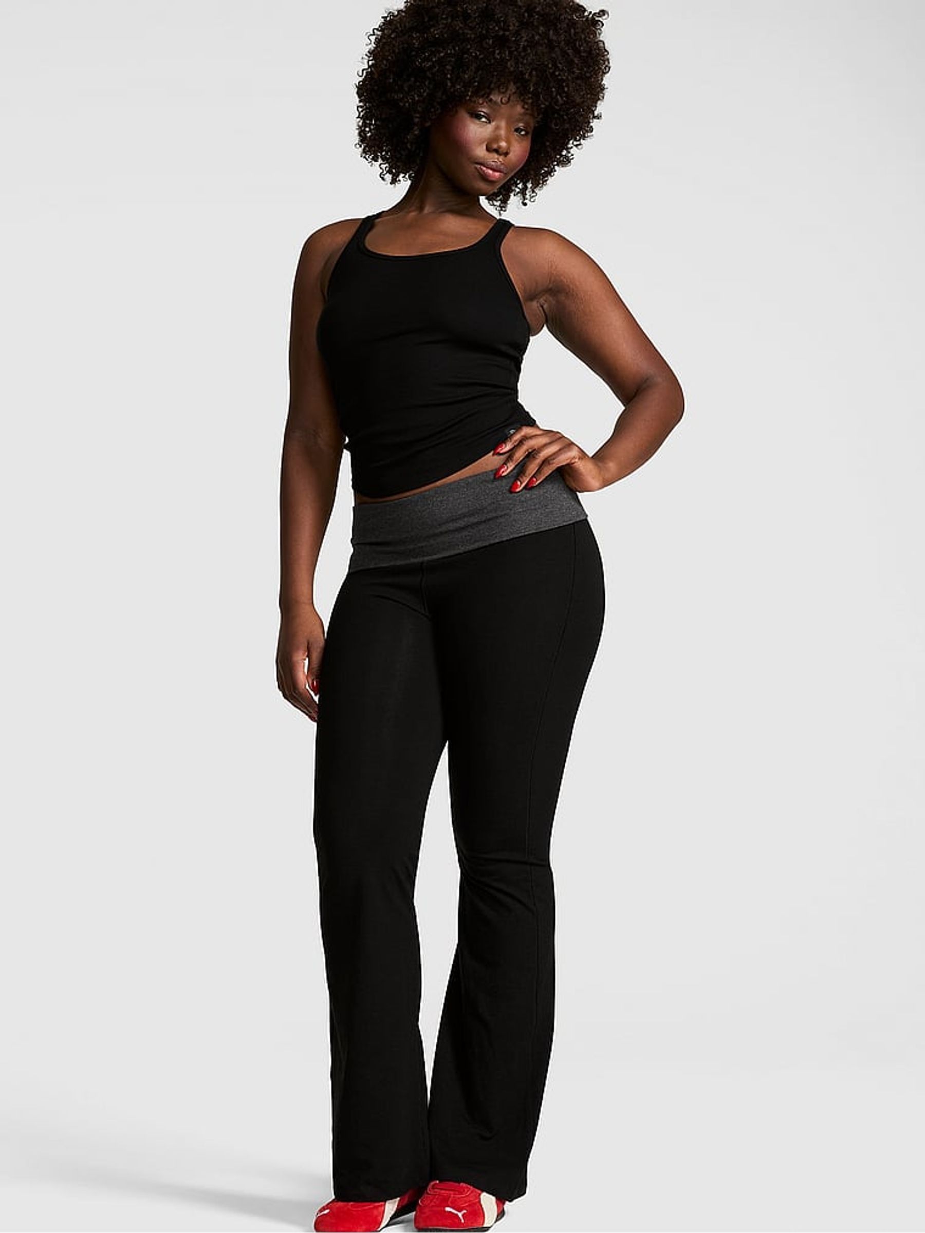 Black and Heather Grey Foldover Flares Leggings - Image 1 of 2