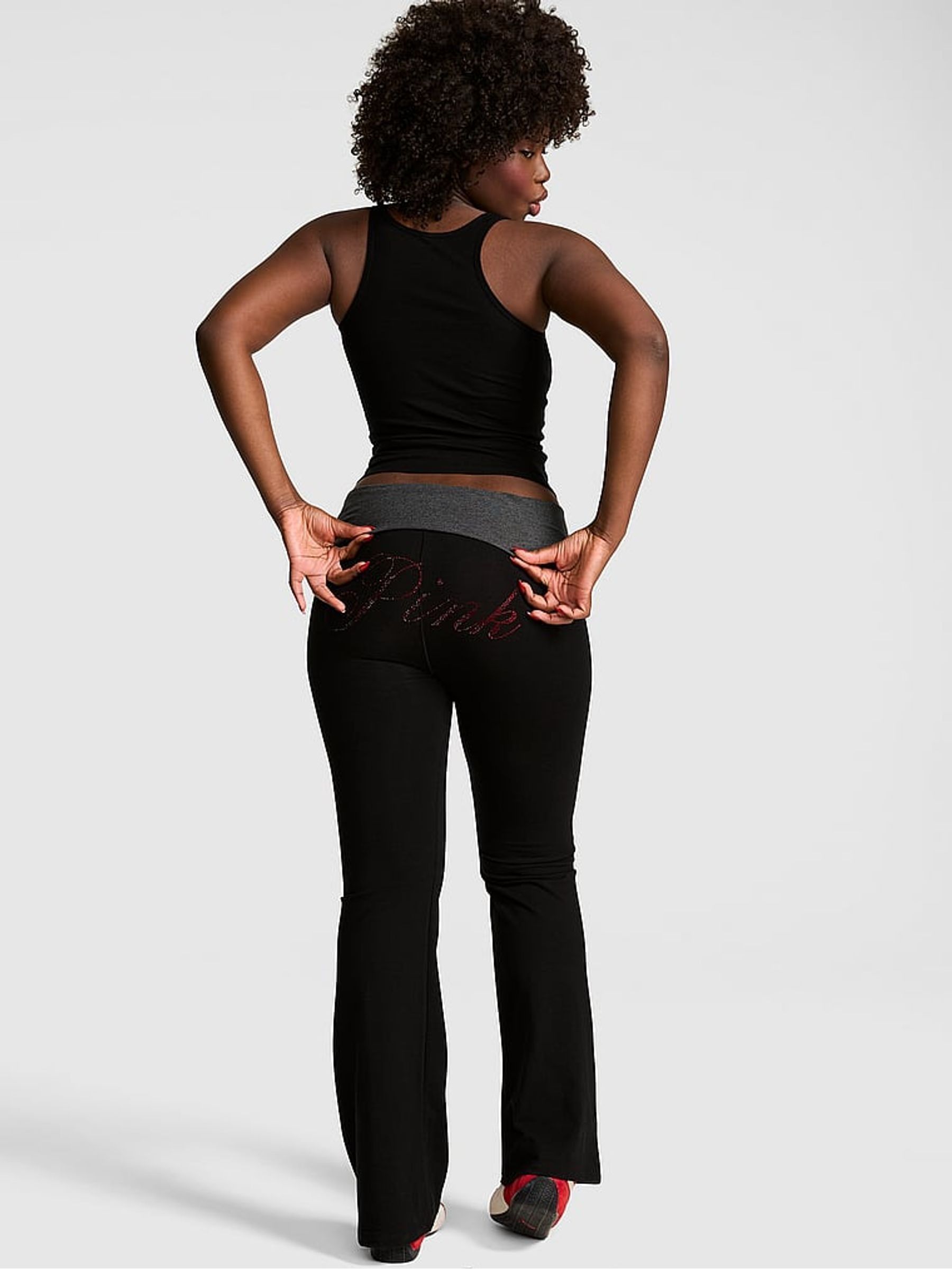 Black and Heather Grey Foldover Flares Leggings - Image 2 of 2 Black and Heather Grey Foldover Flares Leggings - Image 2 of 2