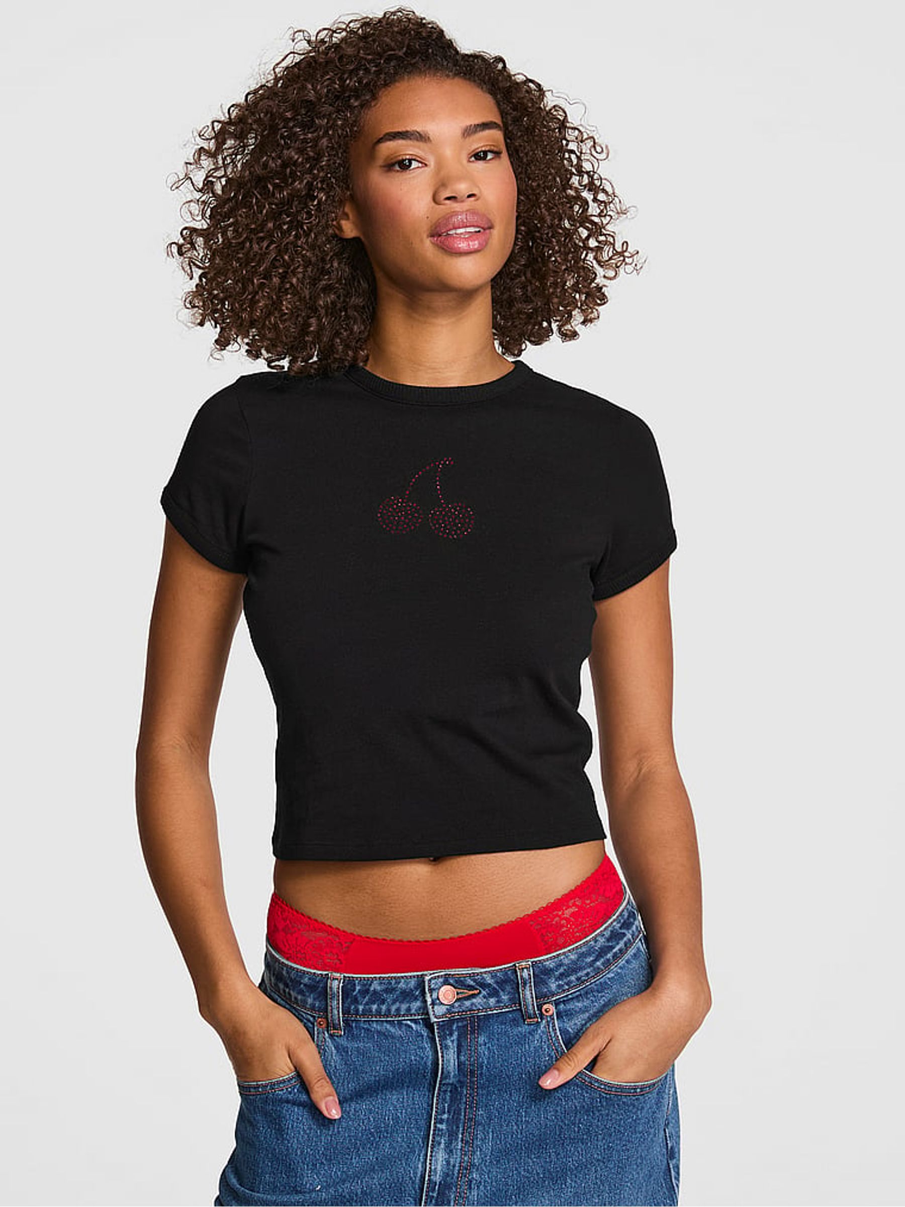 Black Cherry Print Retro T-Shirt - Image 1 of 3