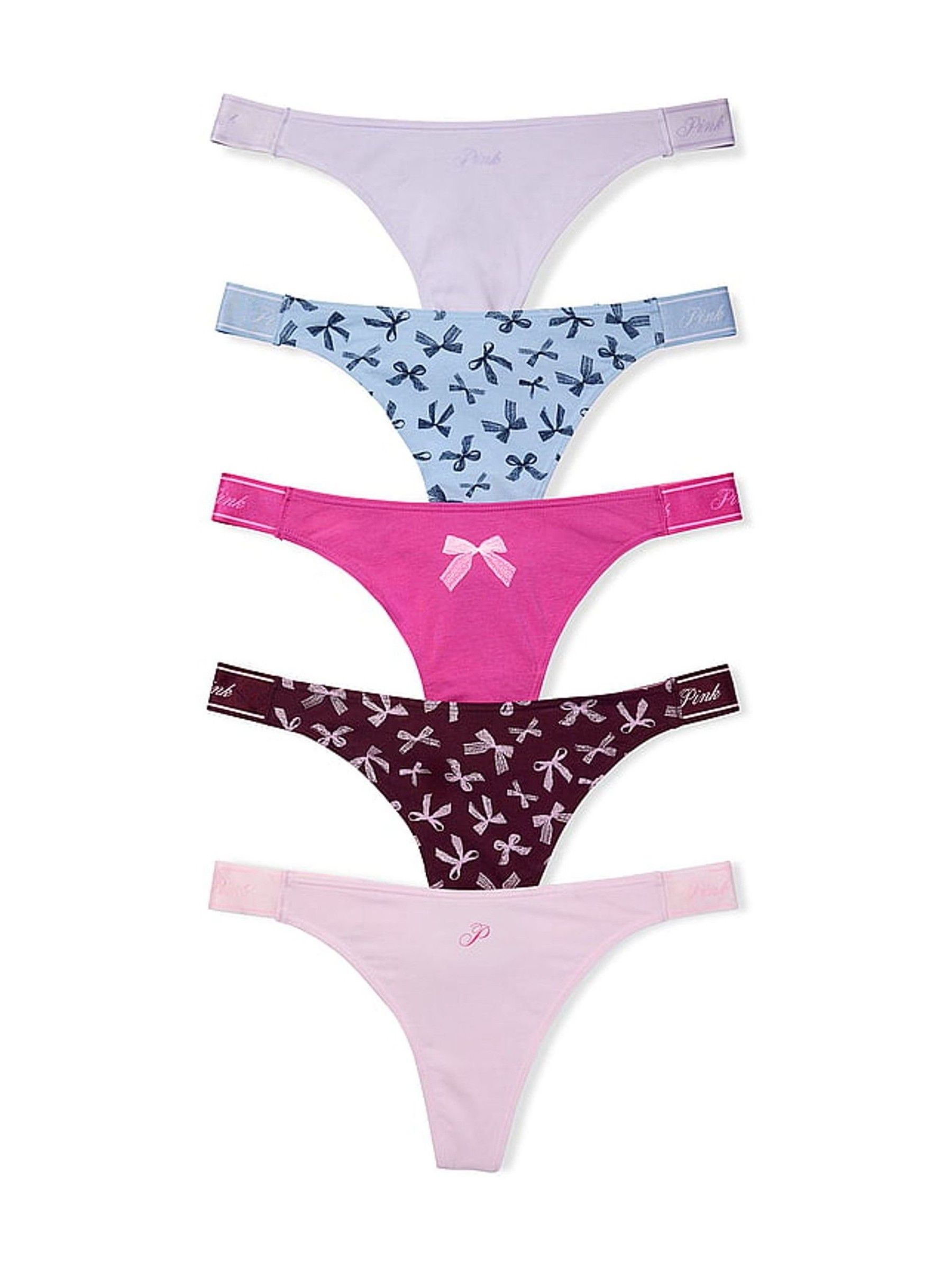 Pink/Blue/Purple Thong 5 Pack Logo Knickers - Image 1 of 1
