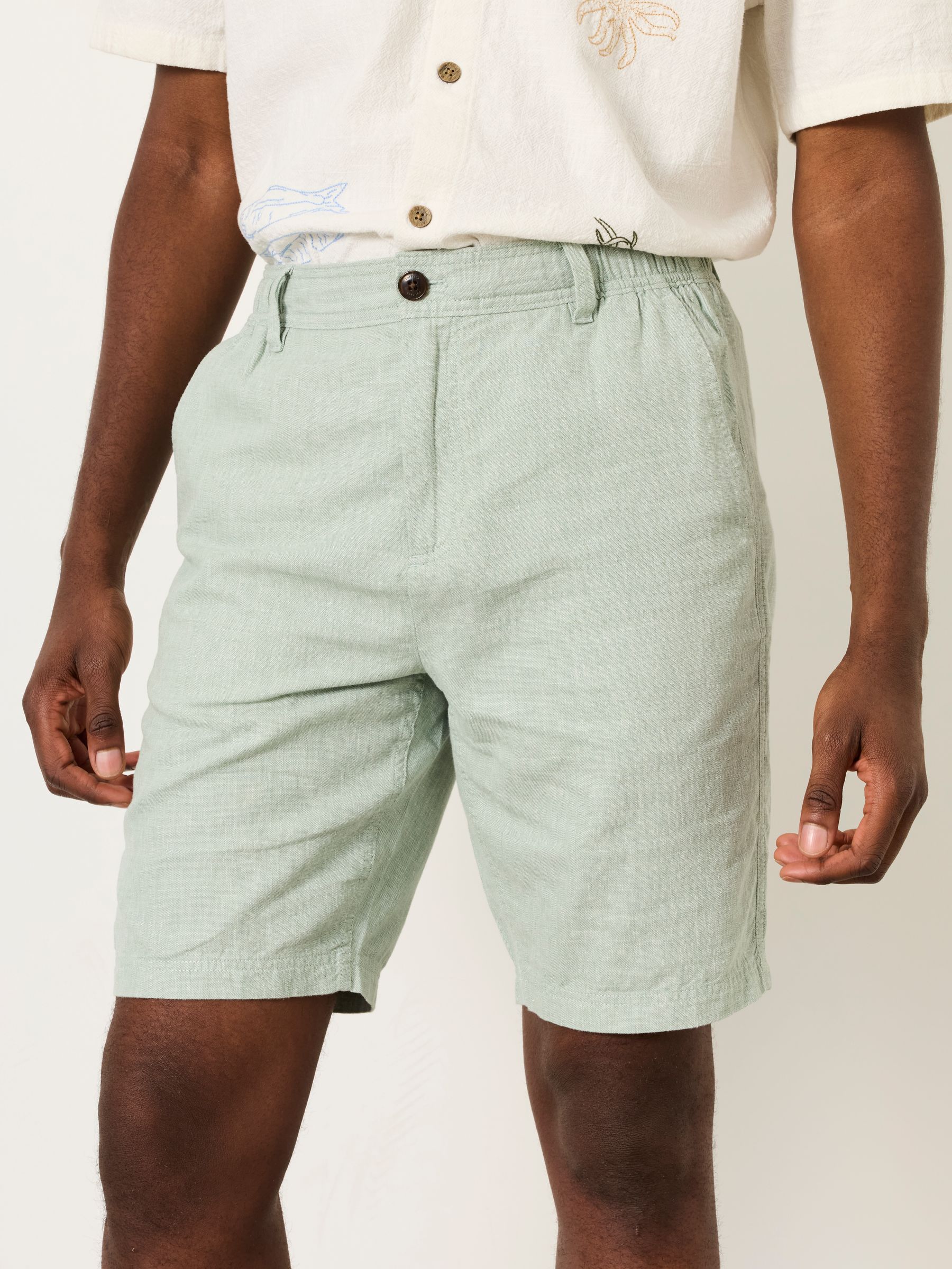Salcombe Mid Green Linen Cotton Shorts - Image 1 of 6