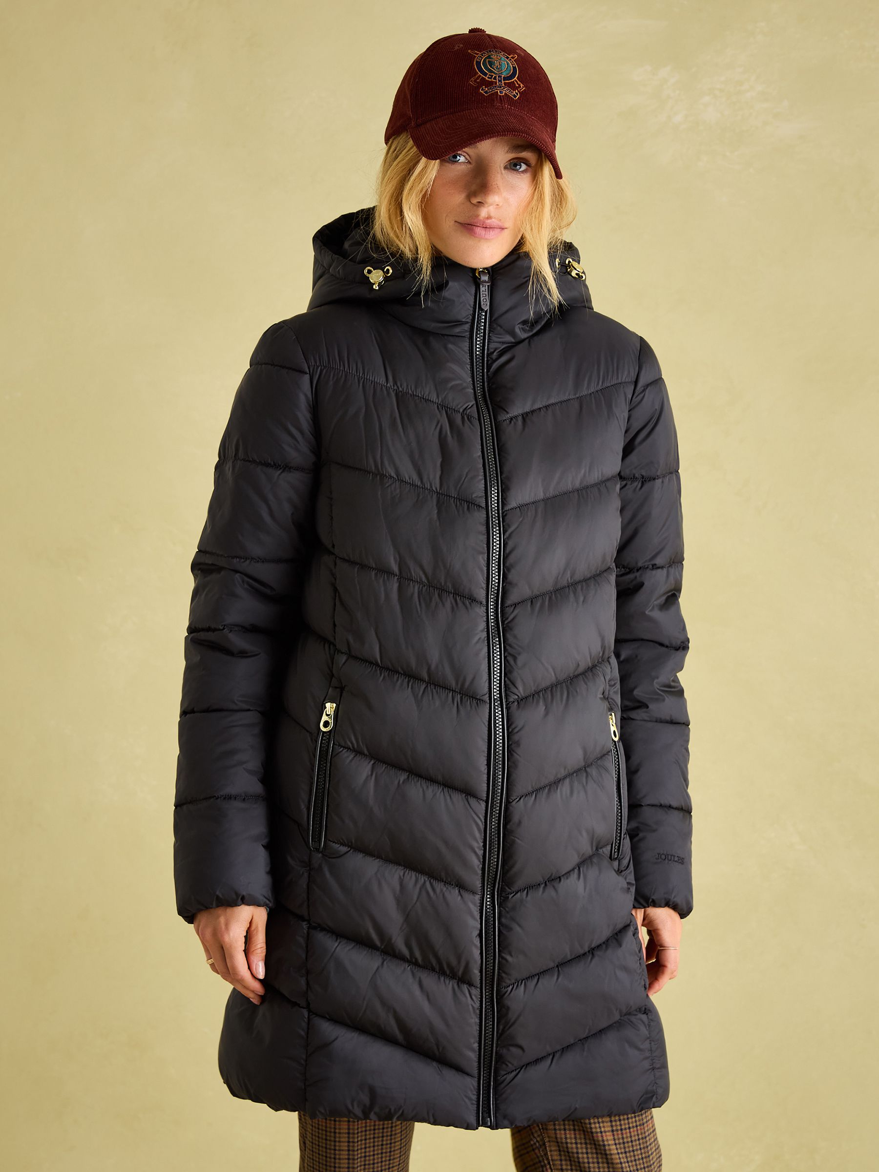 Moorsdale Black Mid Length Showerproof Padded Coat with Hood - Image 1 of 7