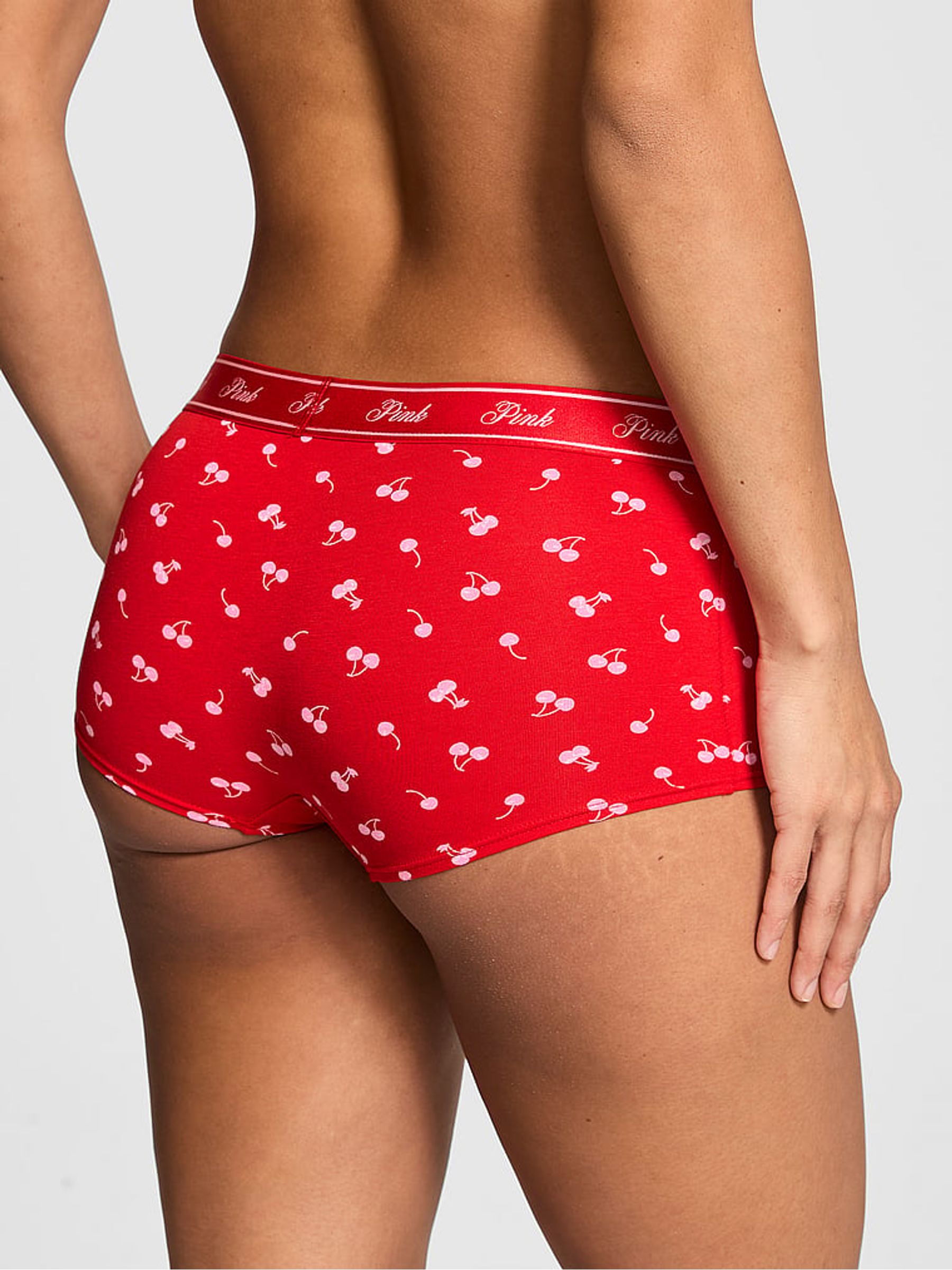 Bright Vermillion Red Cherry Print Boyshort Cotton Logo Knickers - Image 2 of 2