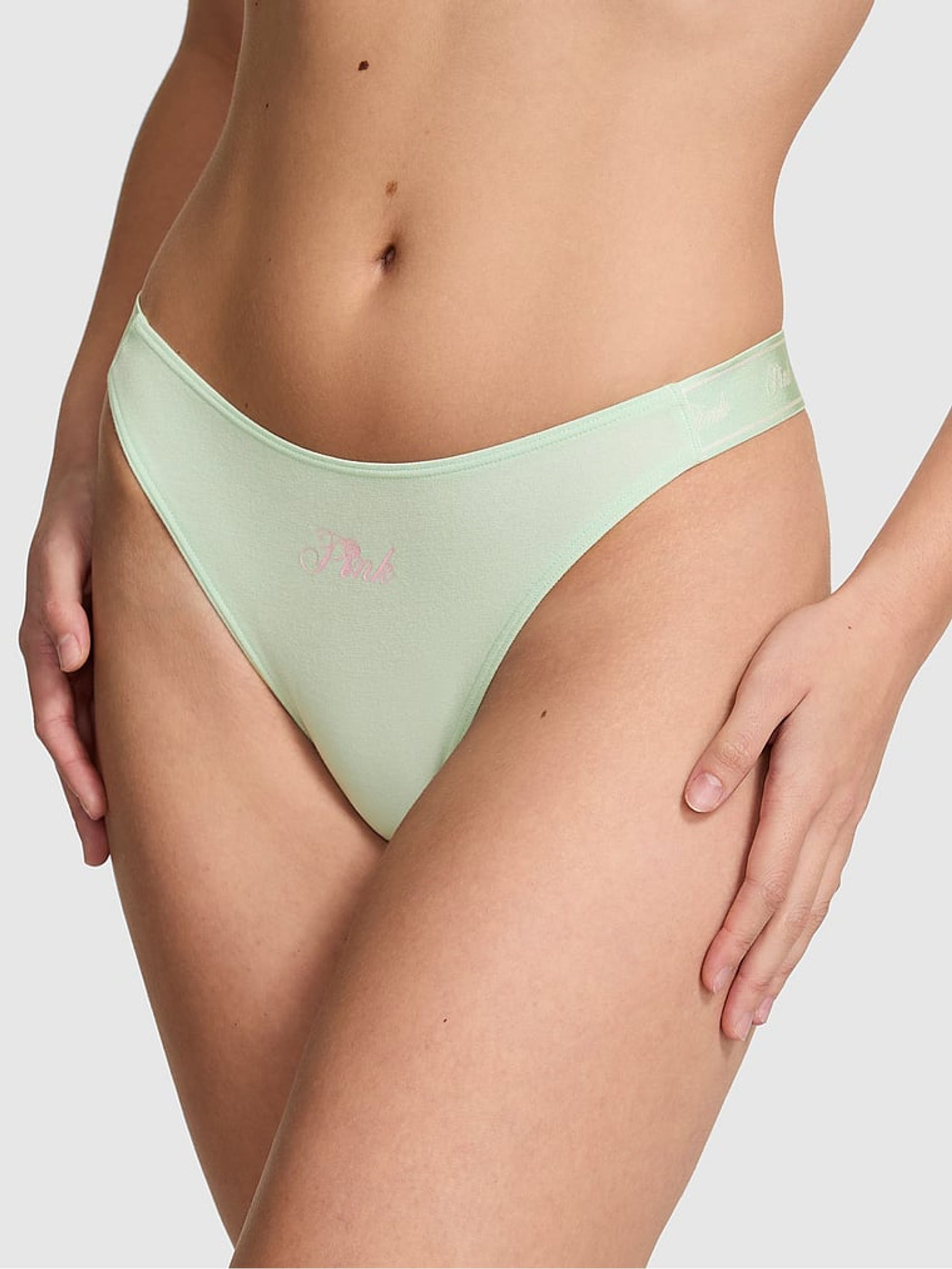 Mint Green Thong Cotton Logo Knickers - Image 1 of 2