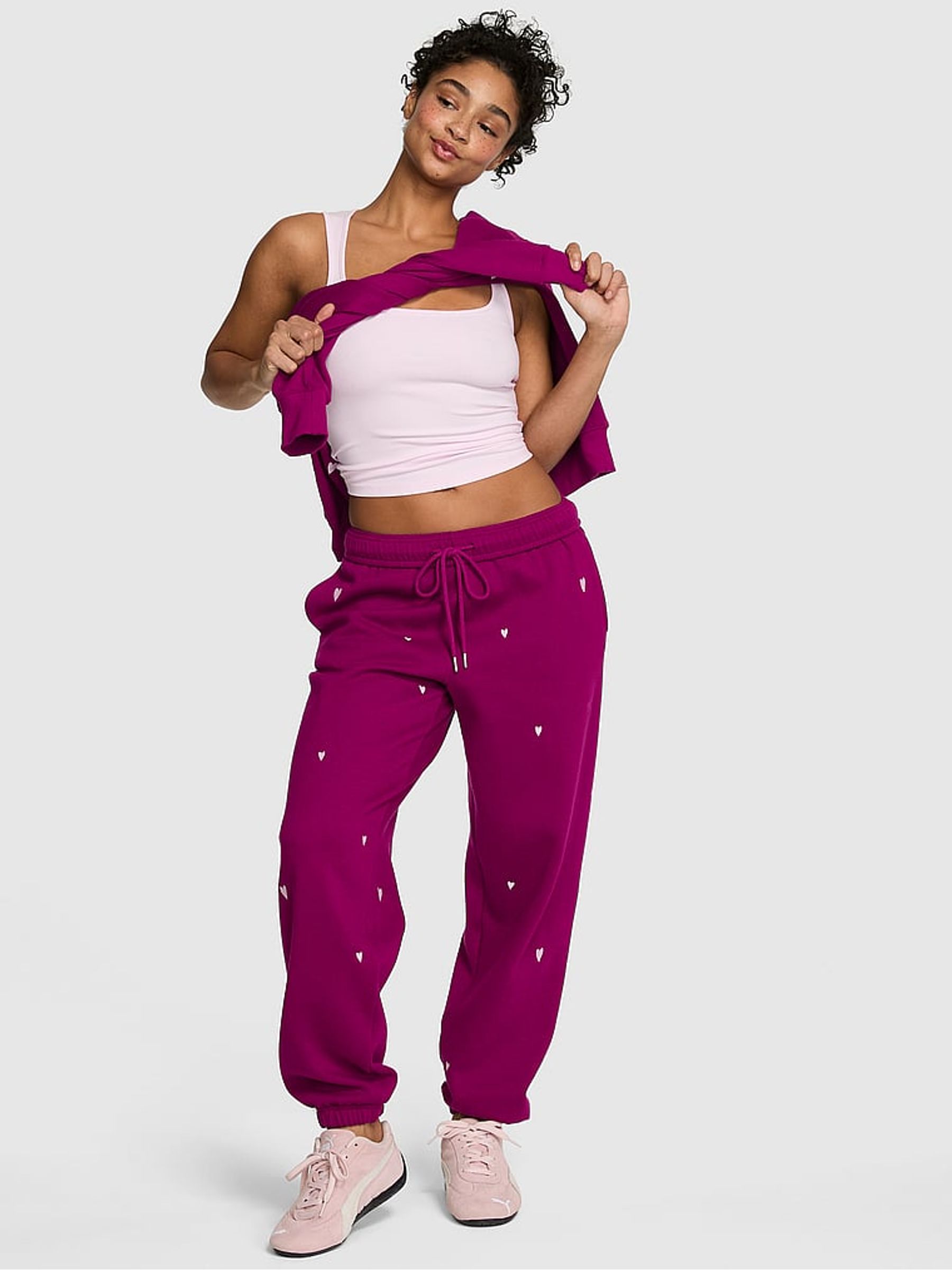 Magenta Purple Fleece Joggers - Image 1 of 2