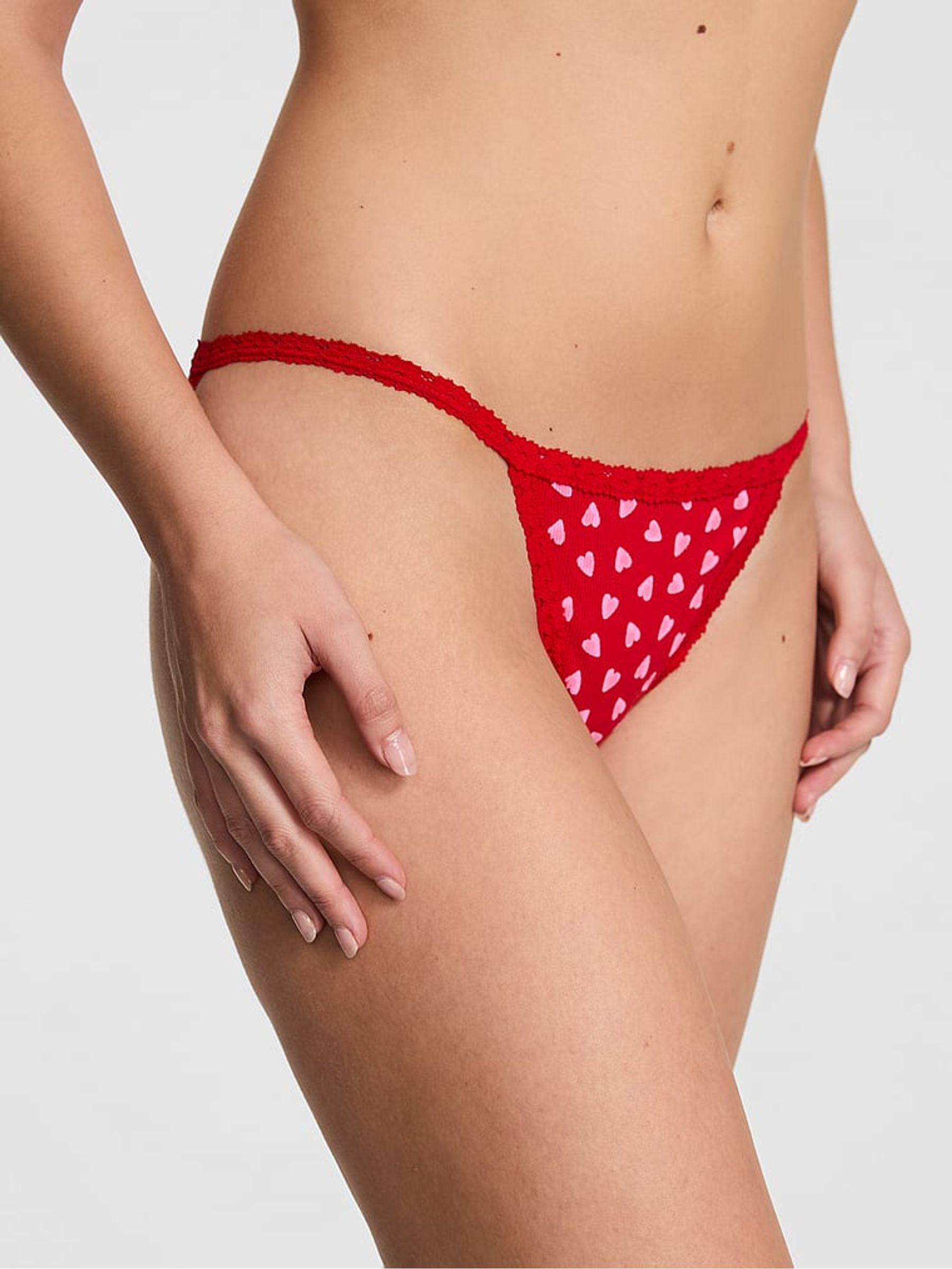 Bright Vermillion Red Bikini Lace Trim Rib Knickers - Image 1 of 2