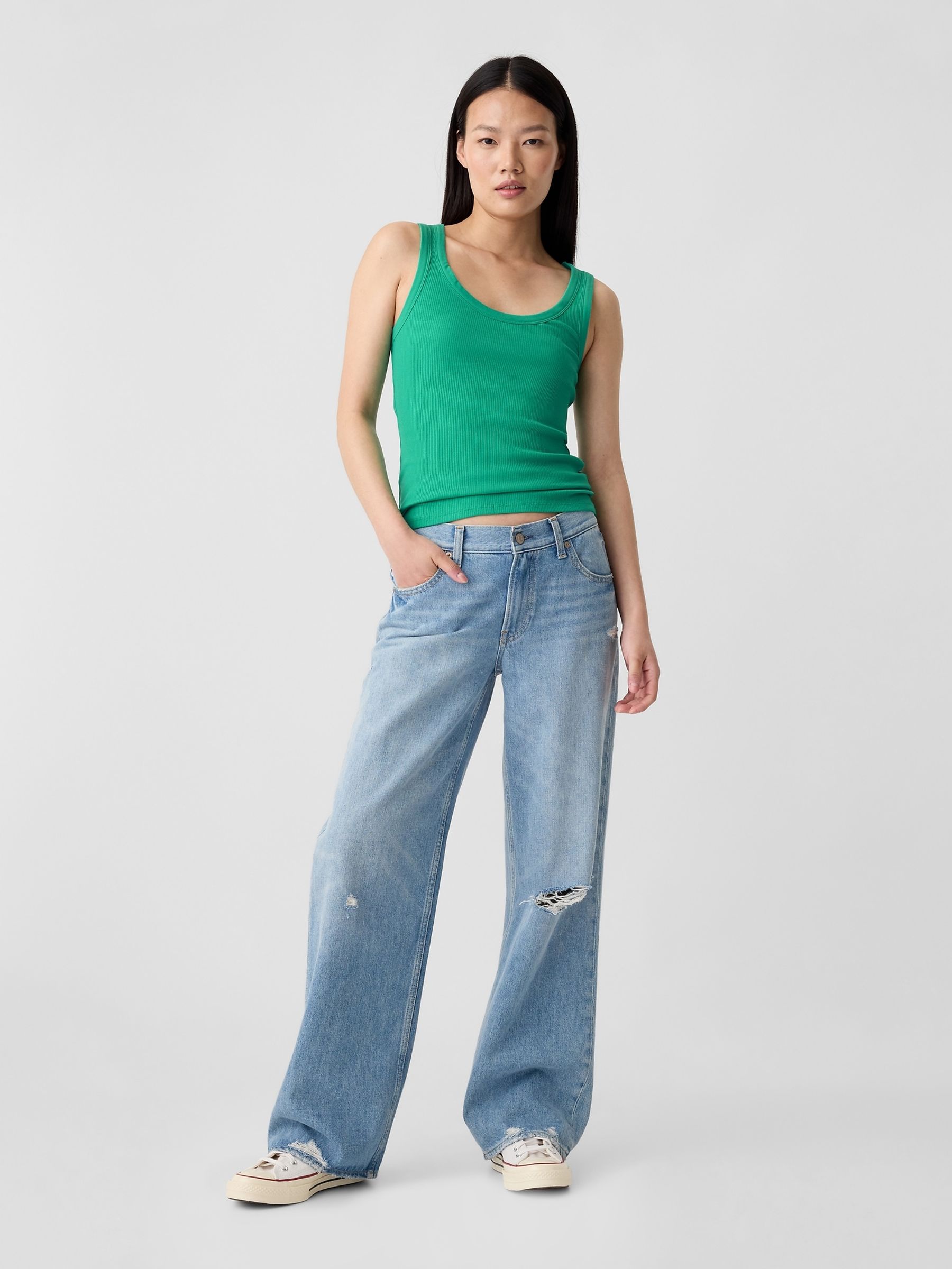 Green Soft Ribbed Sleeveless Vest Top - Image 3 of 5