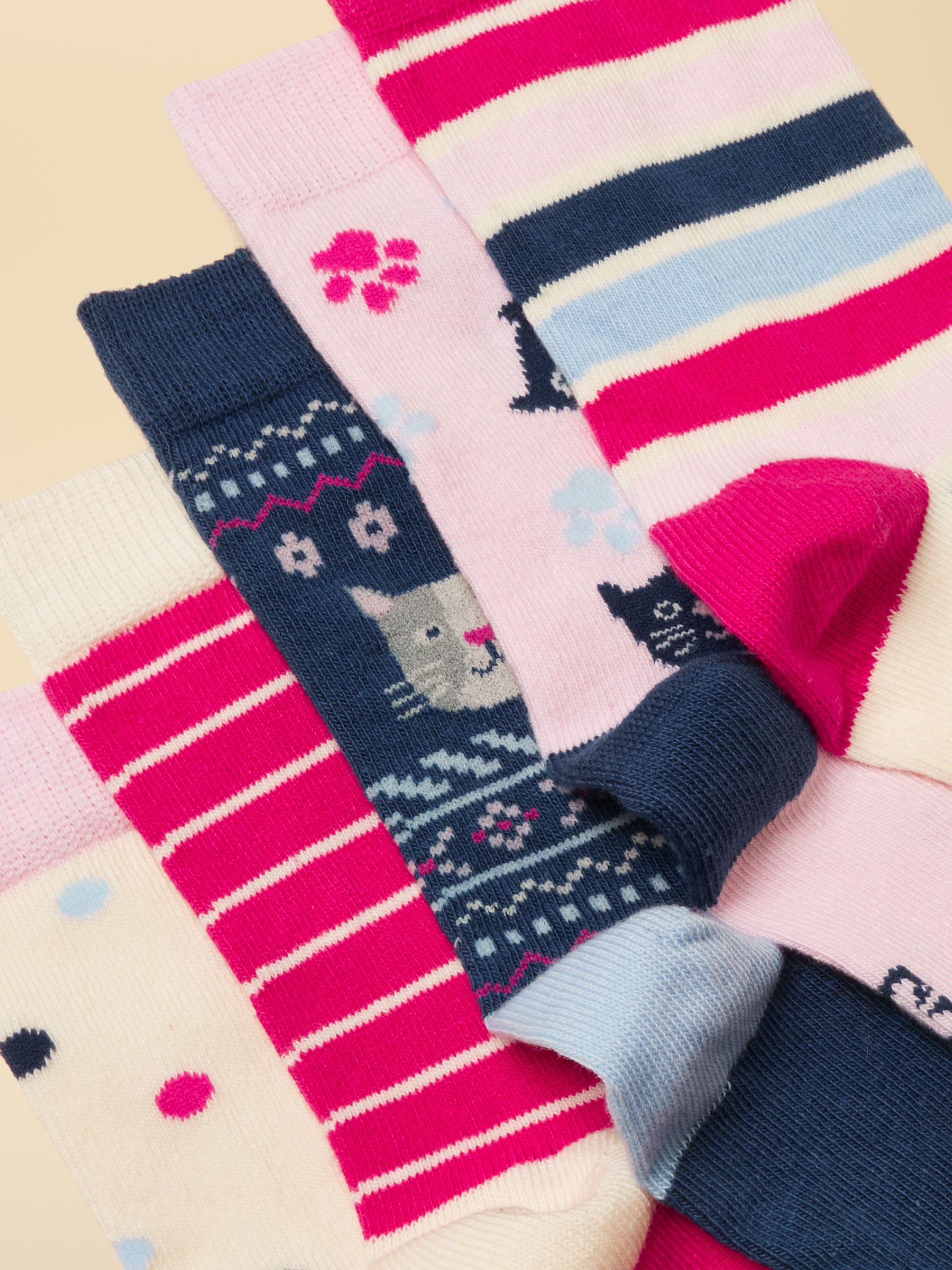 Kids' Neat Feet Bright Pink Cat Socks 5 Pack - Image 2 of 4 Kids' Neat Feet Bright Pink Cat Socks 5 Pack - Image 2 of 4