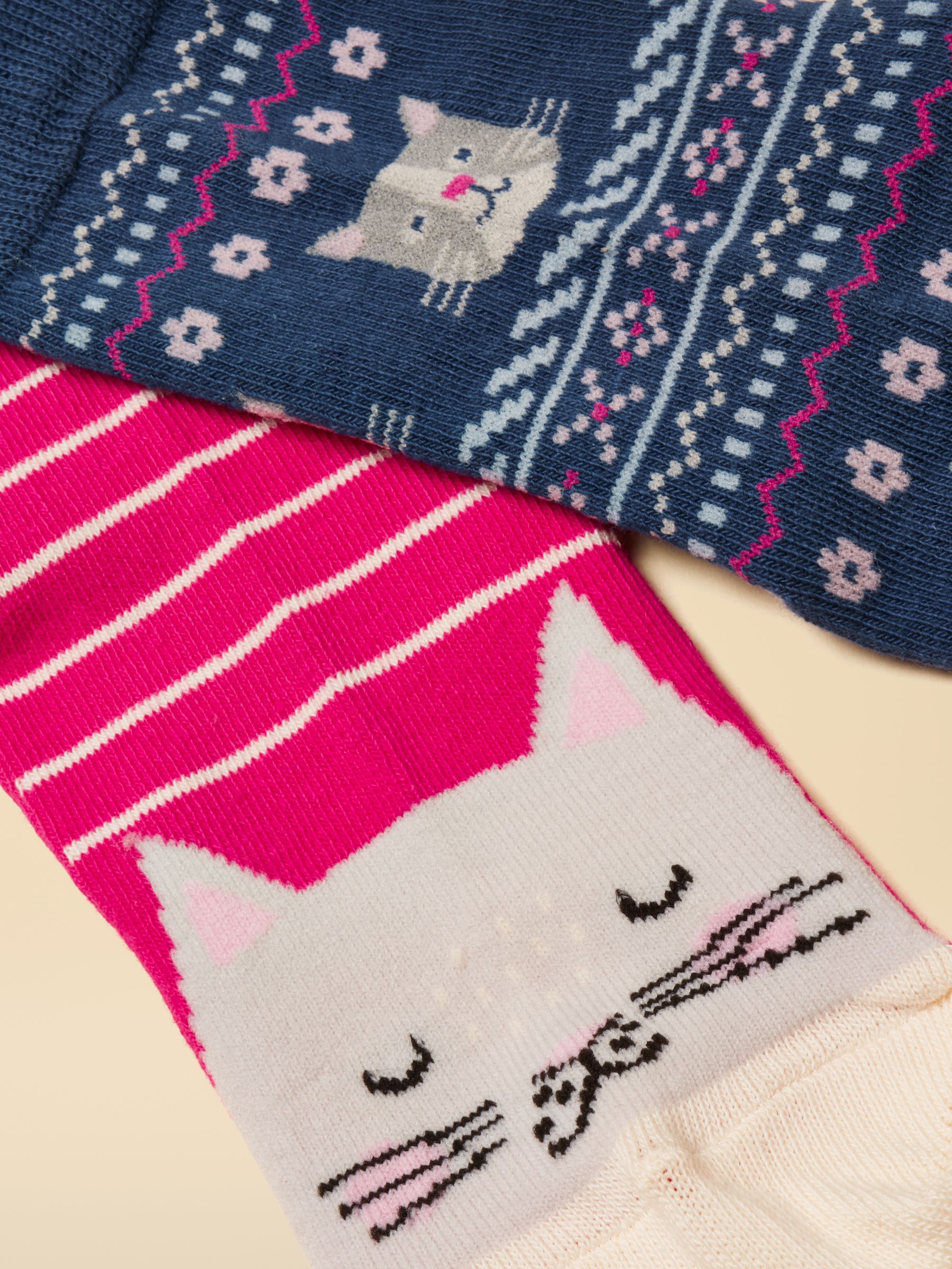 Kids' Neat Feet Bright Pink Cat Socks 5 Pack - Image 4 of 4 Kids' Neat Feet Bright Pink Cat Socks 5 Pack - Image 4 of 4