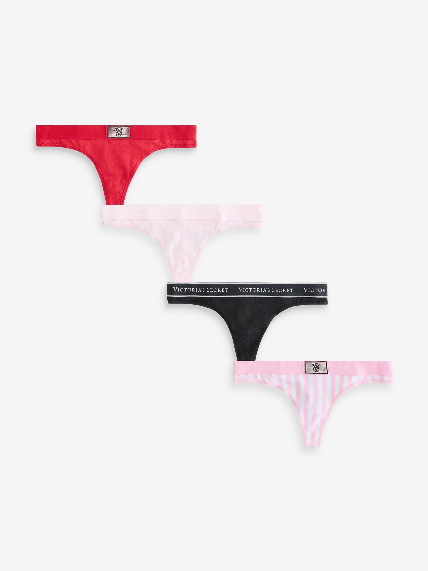Black/Pink/Red/Shine Thong Logo 4 Pack Knickers - Image 1 of 6