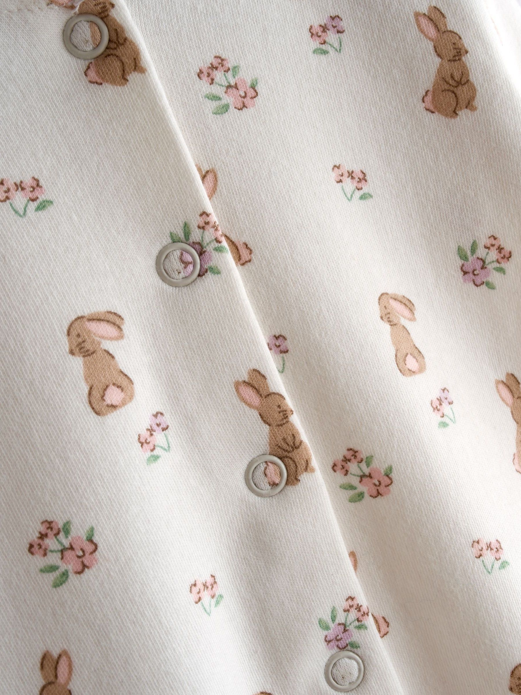 Pink Bunny Cotton Footed 3 Pack Sleepsuit - Image 10 of 10