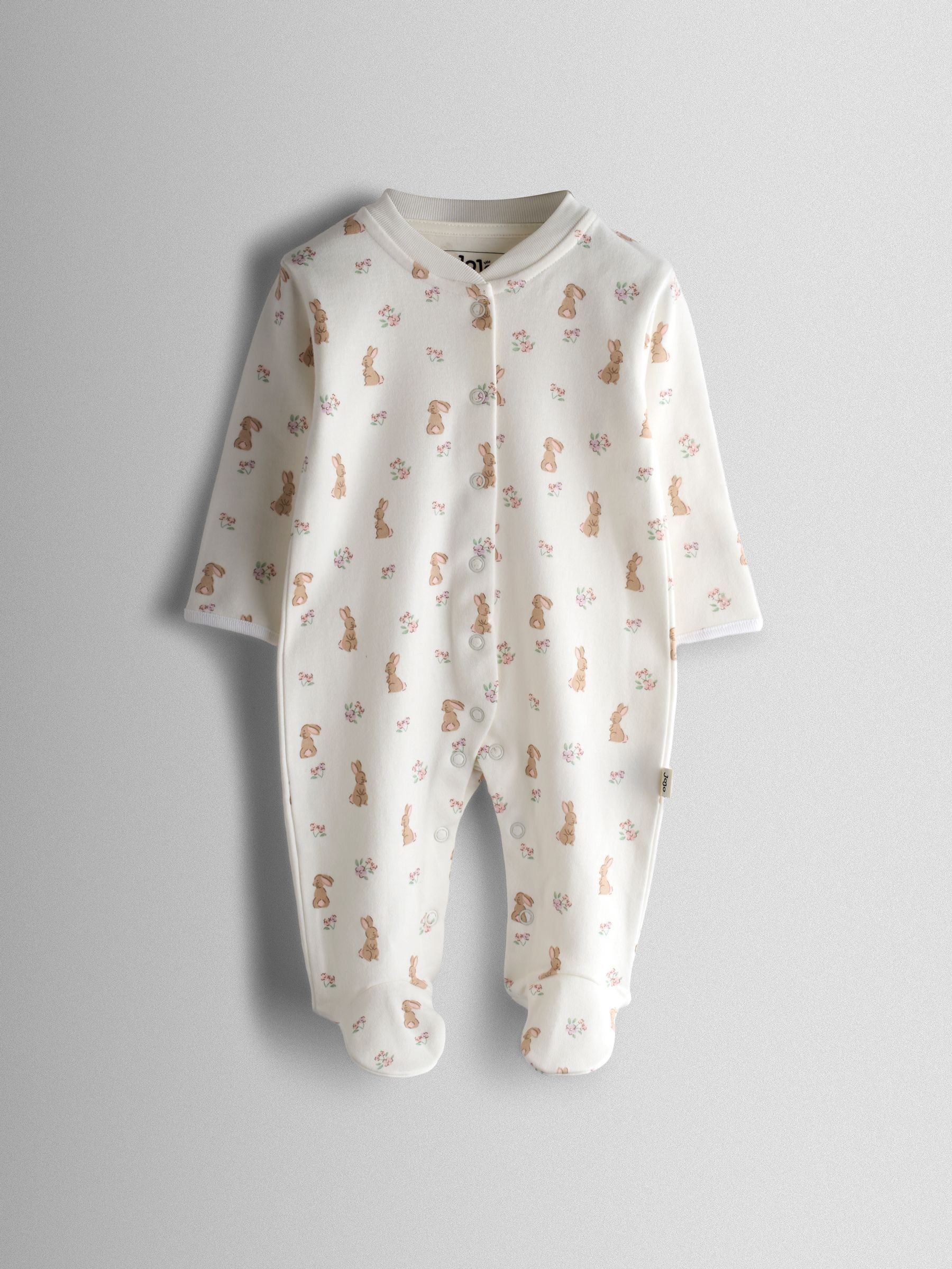Pink Bunny Cotton Footed 3 Pack Sleepsuit - Image 6 of 10