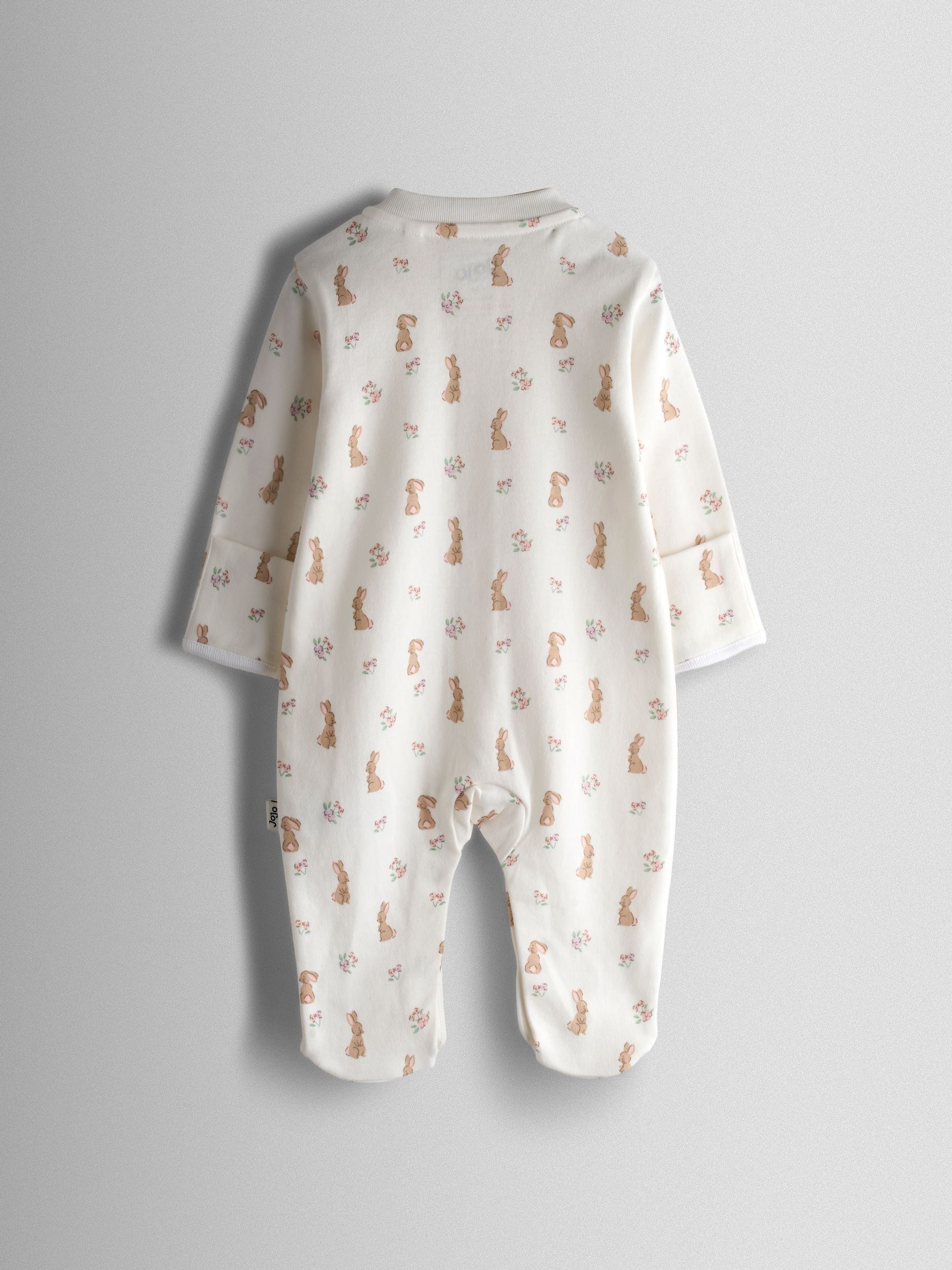 Pink Bunny Cotton Footed 3 Pack Sleepsuit - Image 7 of 10