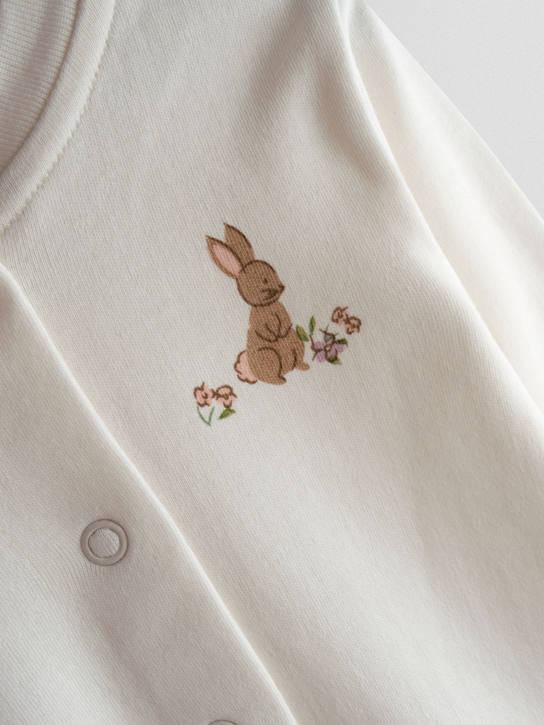 Pink Bunny Cotton Footed 3 Pack Sleepsuit - Image 9 of 10