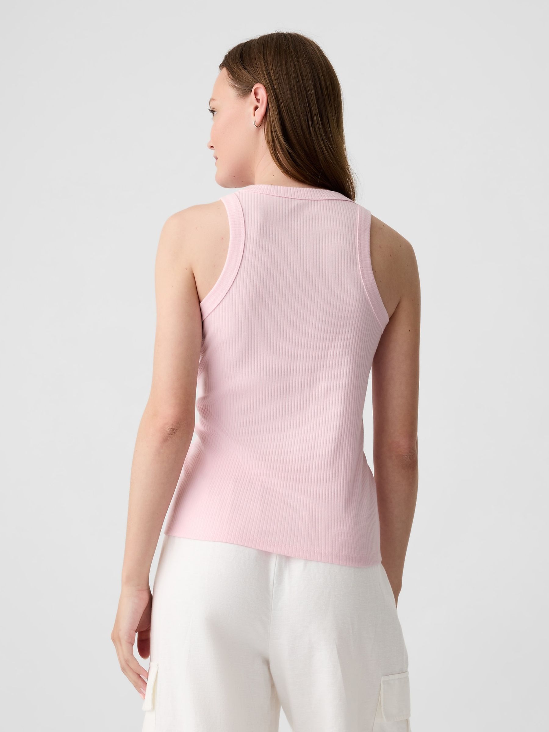 Pink Ribbed Racer High Neck Vest Top - Image 2 of 5