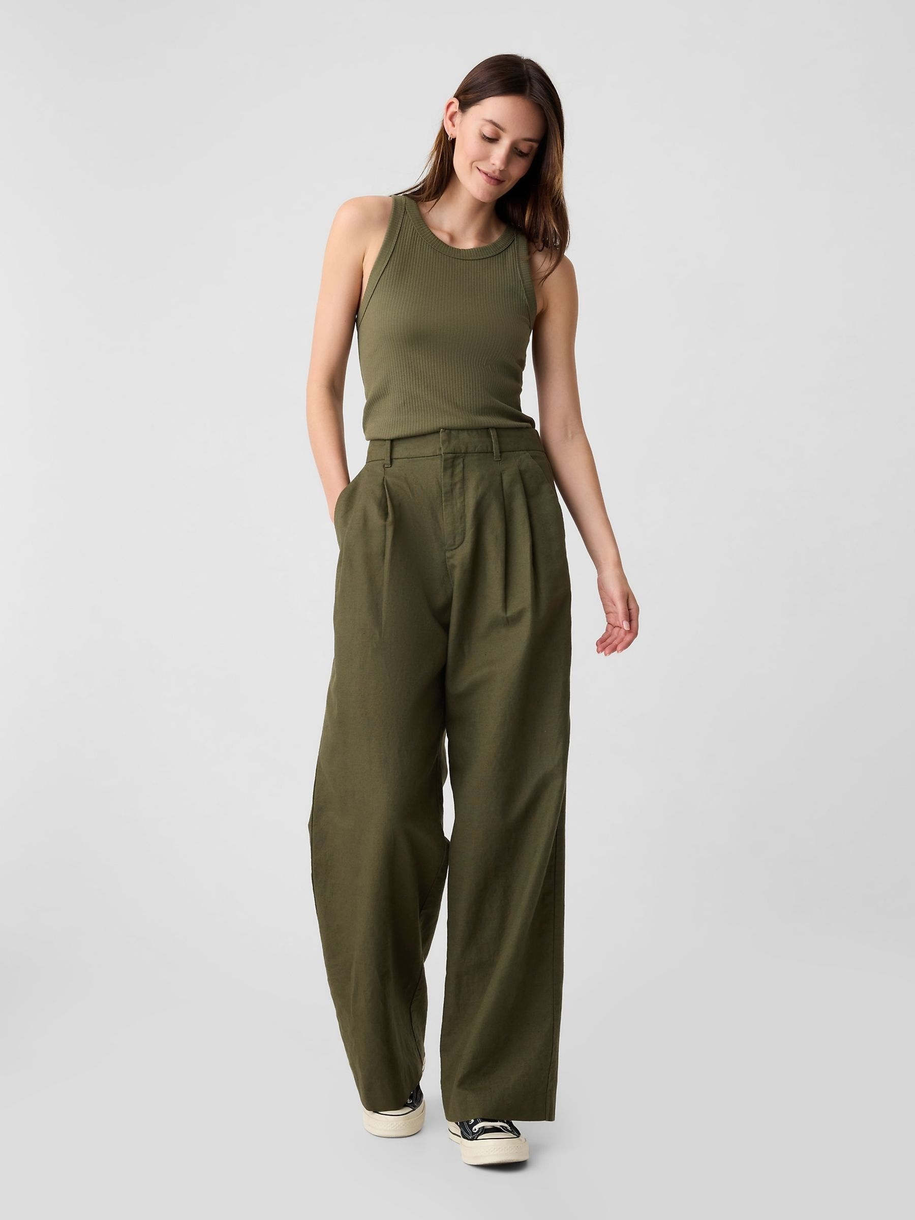 Khaki Green Ribbed Racer High Neck Vest Top - Image 3 of 4