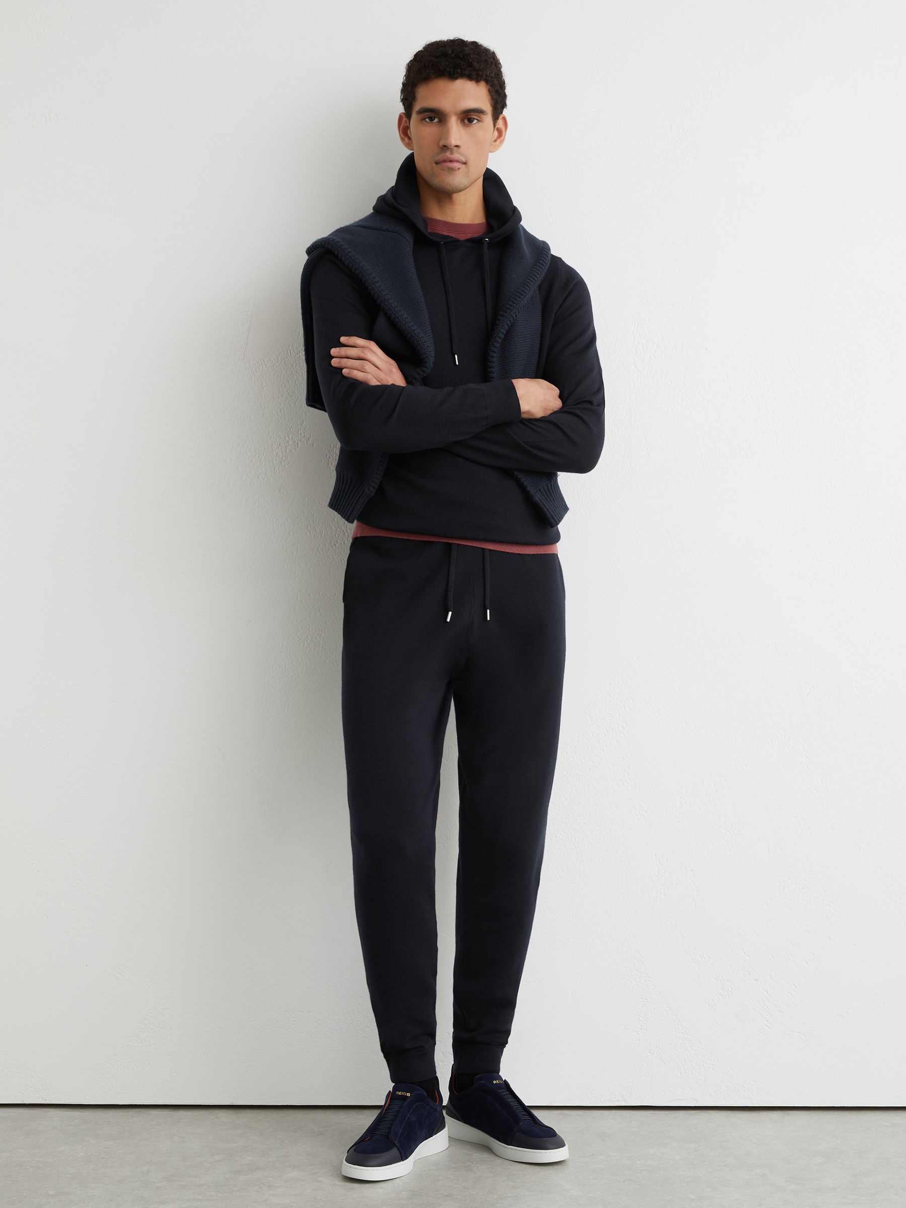 Merino Wool-Blend Cuffed Joggers in Navy - Image 1 of 6 Merino Wool-Blend Cuffed Joggers in Navy - Image 1 of 6