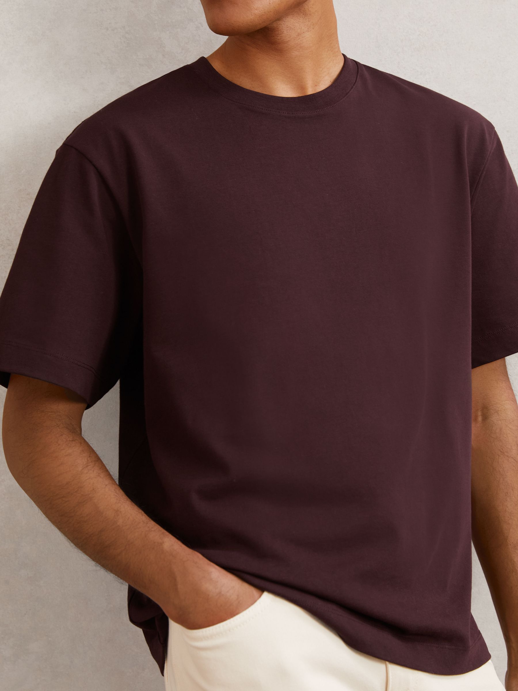 Cotton Garment-Dyed Relaxed-Fit T-Shirt in Bordeaux - image 4