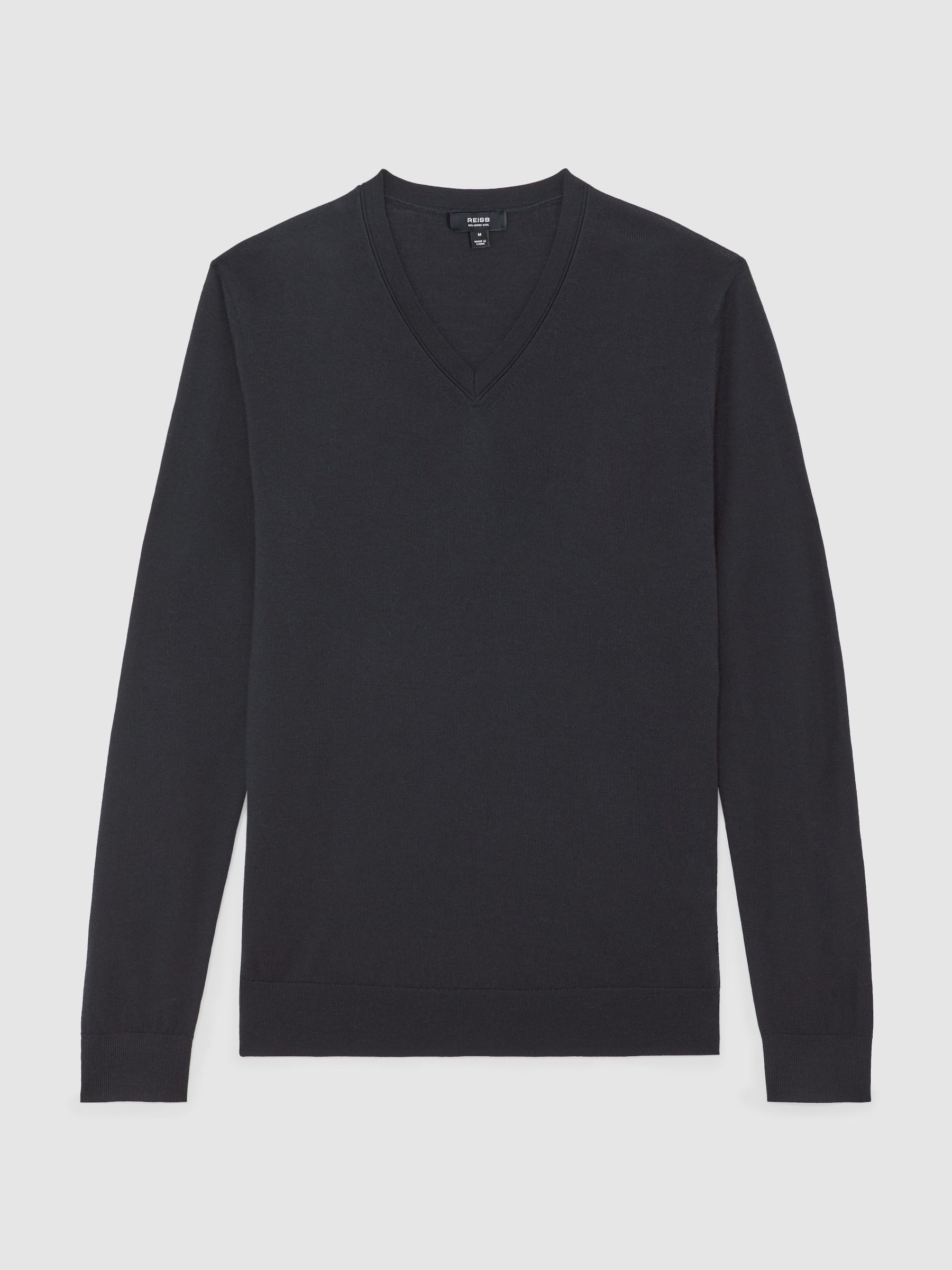 Pullover aus Merinowolle mit V-Ausschnitt, Marineblau - Bild 2 von 6