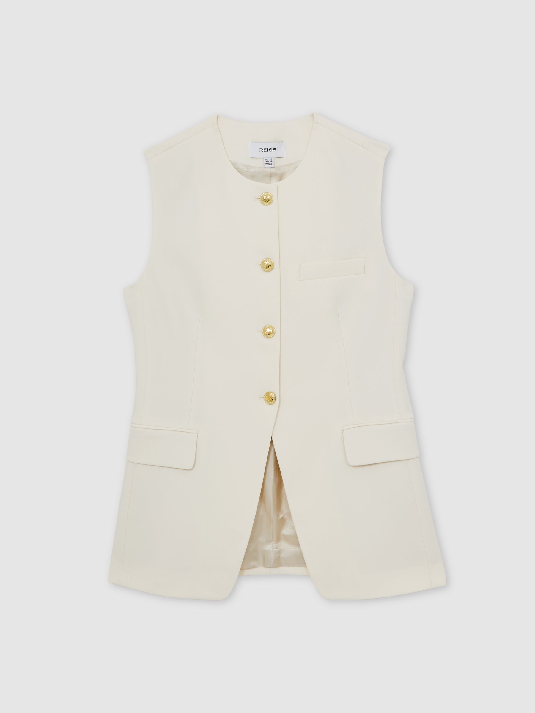 High-Neck Longline Waistcoat in Cream - Image 2 of 6