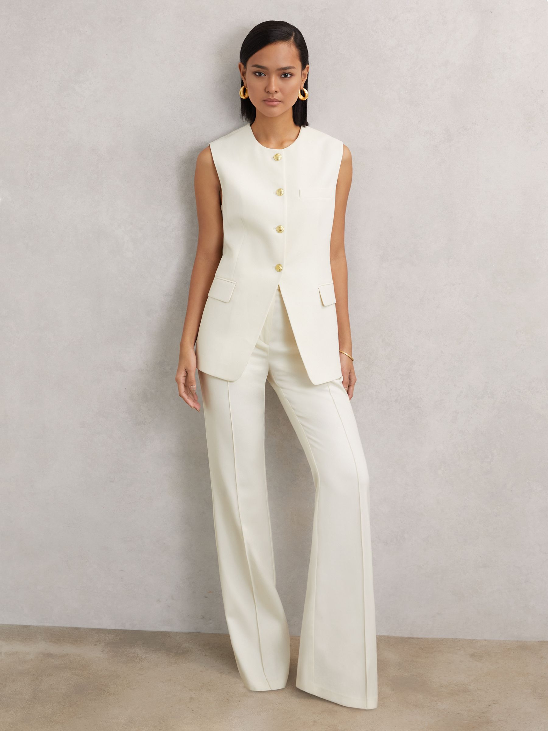 High-Neck Longline Waistcoat in Cream - Image 4 of 6