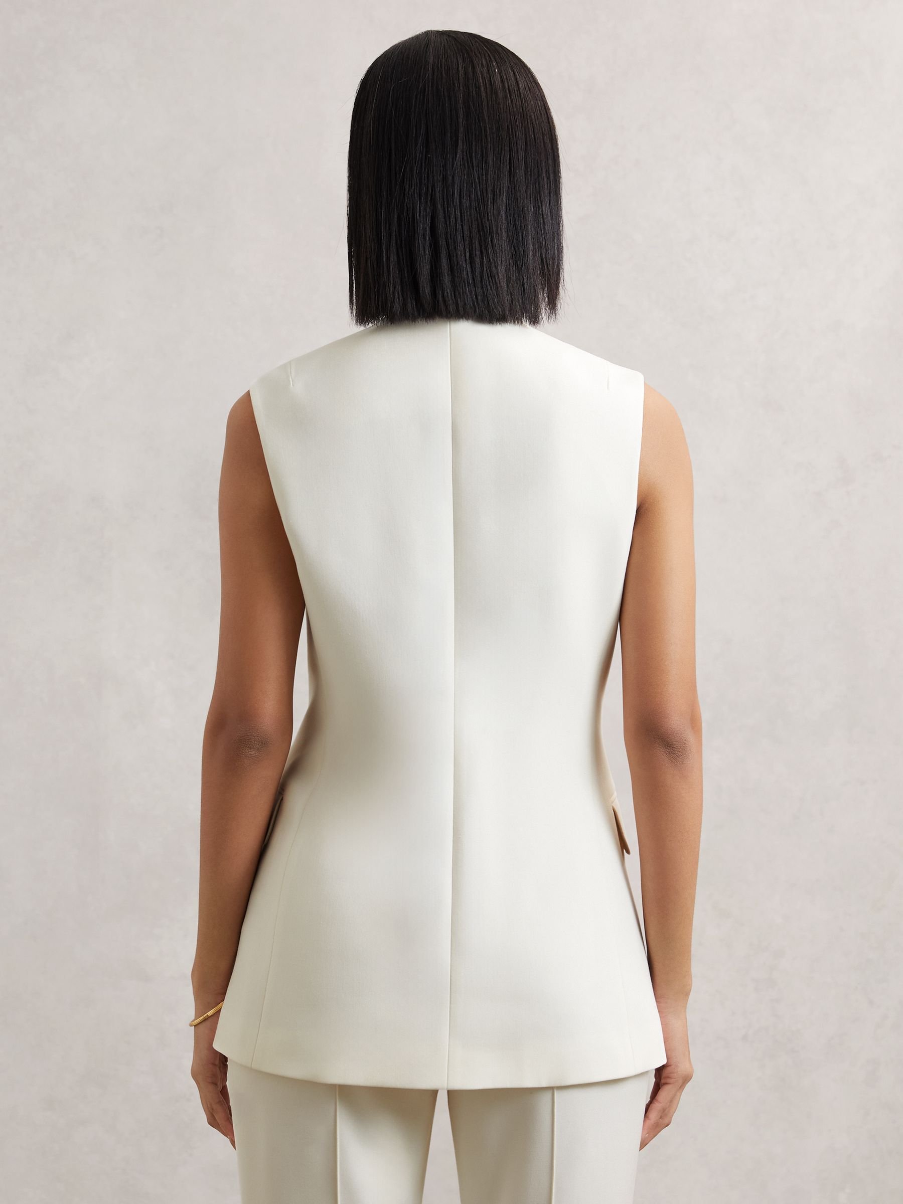 High-Neck Longline Waistcoat in Cream - Image 5 of 6