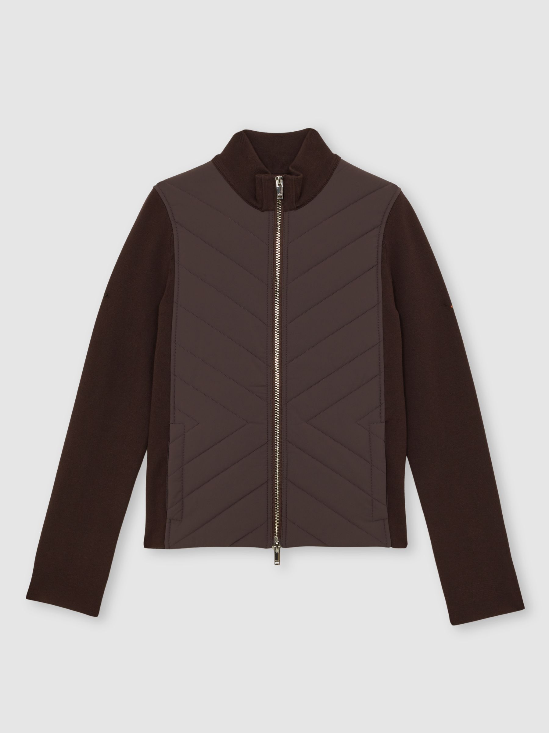 Hybrid Quilted Zip-Through Knit Jacket in Chocolate Brown - Image 2 of 5