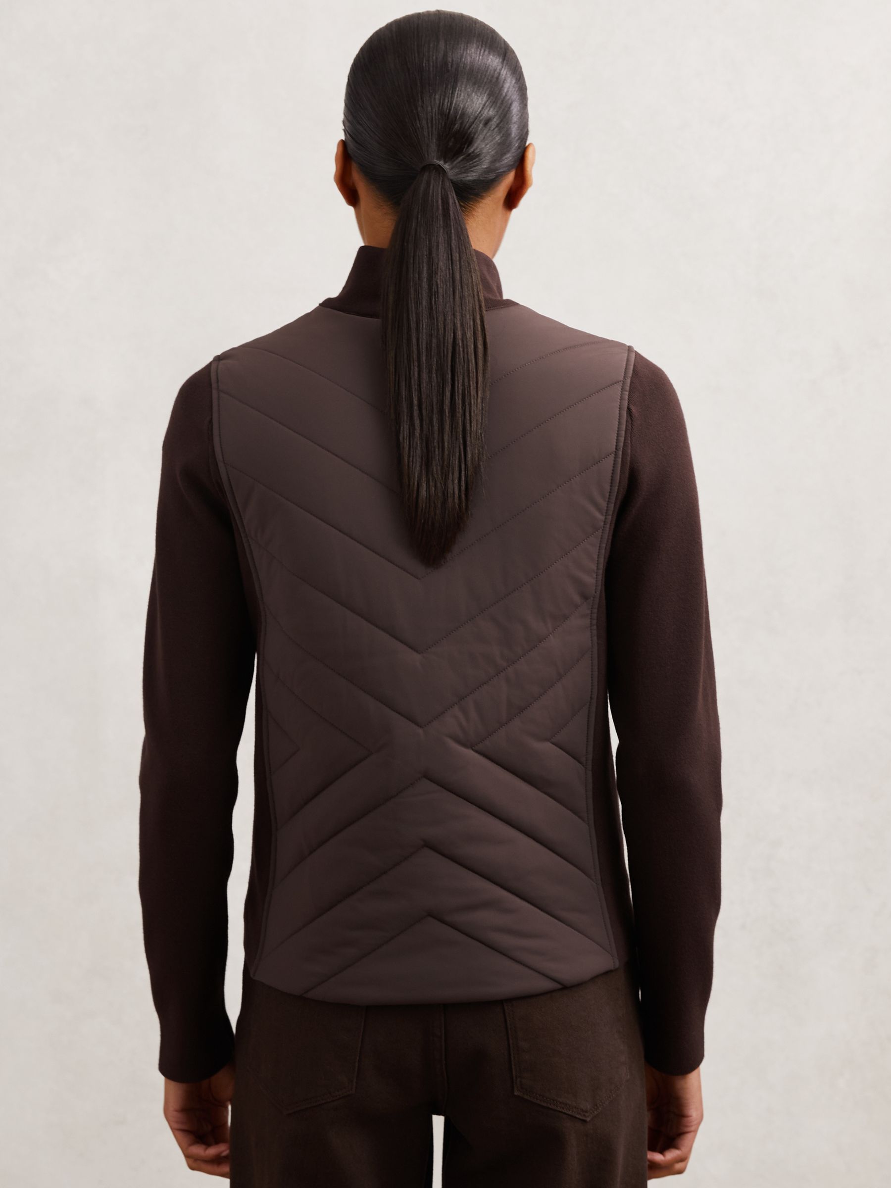 Hybrid Quilted Zip-Through Knit Jacket in Chocolate Brown - Image 4 of 5