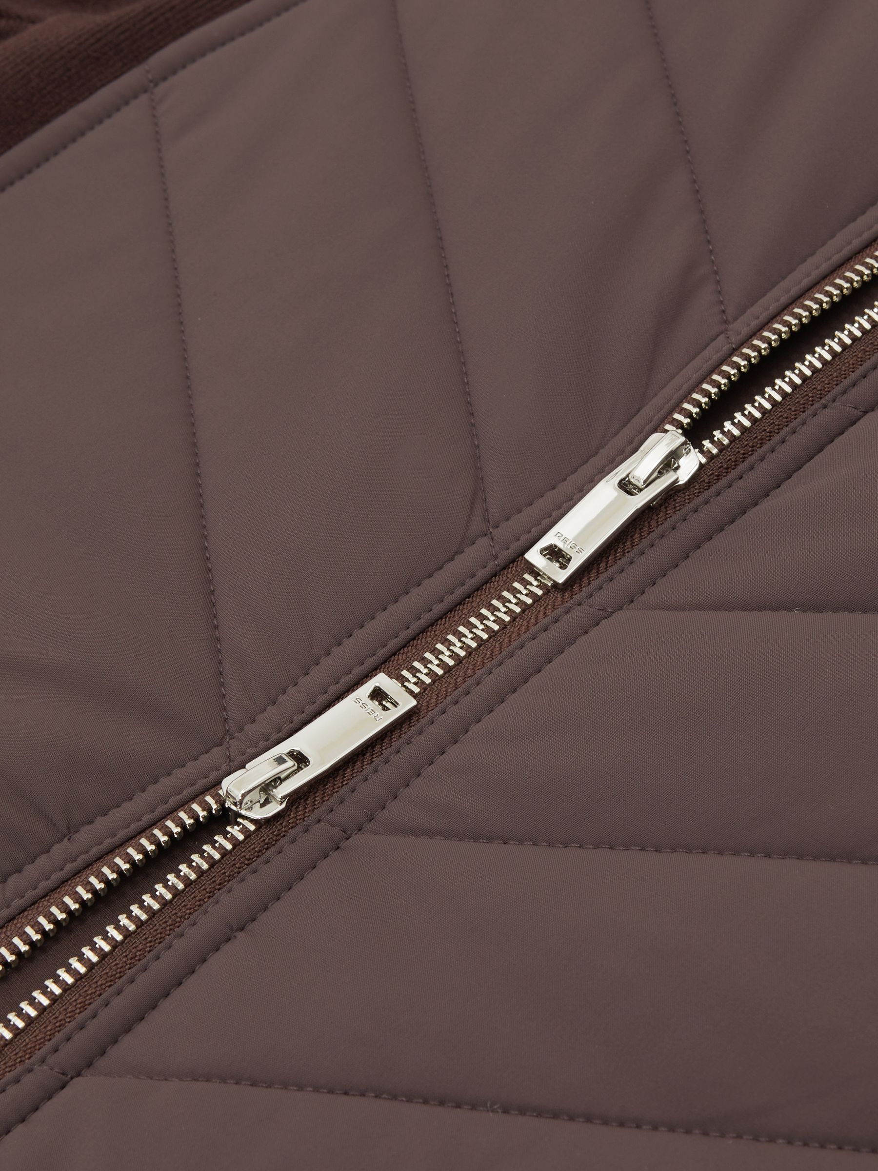 Hybrid Quilted Zip-Through Knit Jacket in Chocolate Brown - image 3